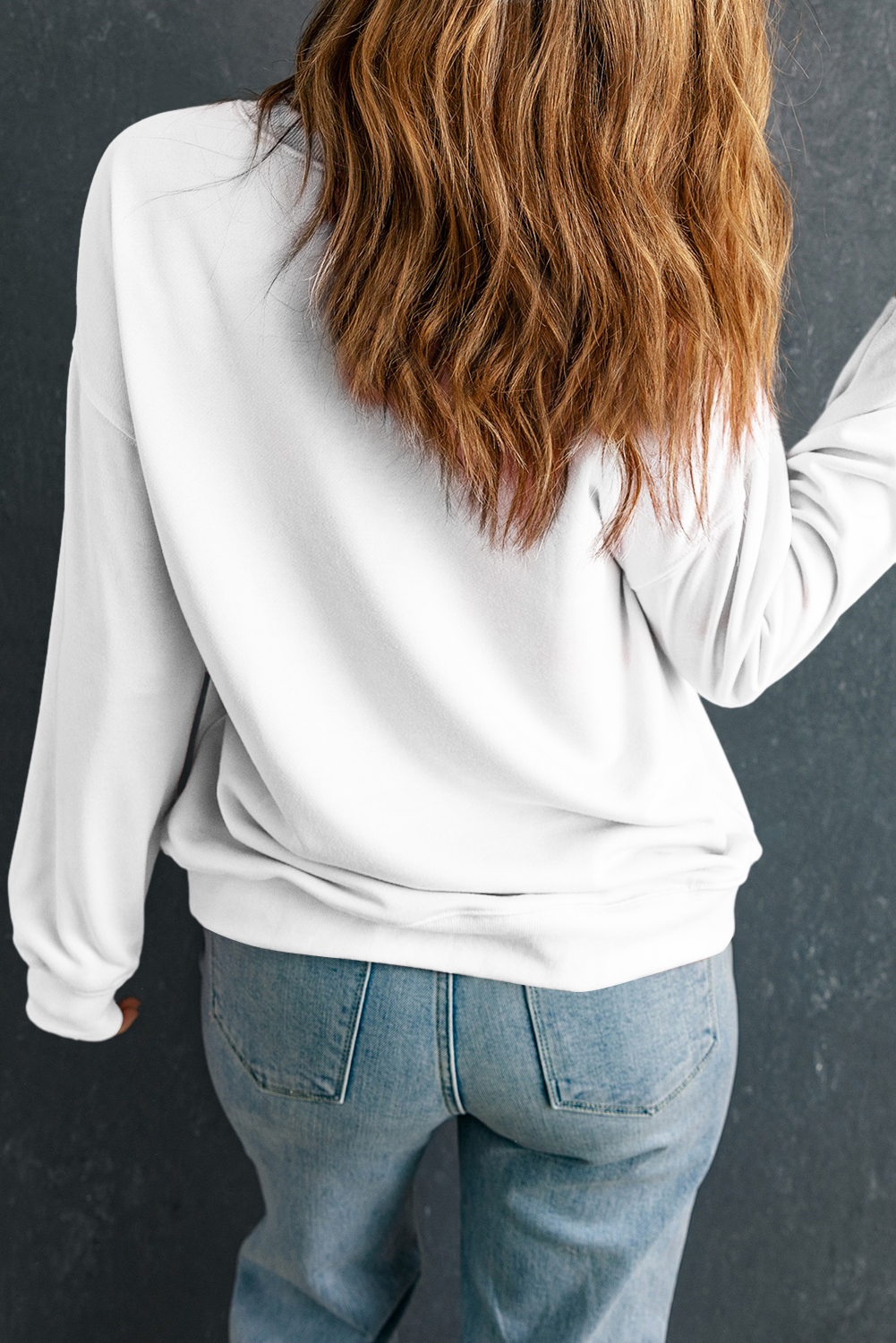 White Sequin Heifer Patched Drop Shoulder Sweatshirt