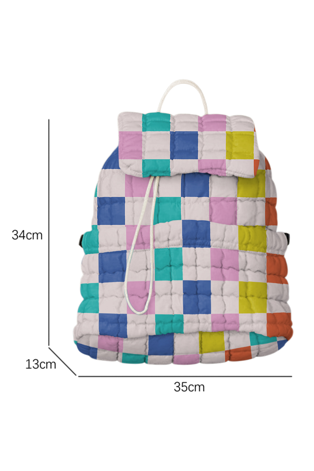 Pink Color Block Checkered Quilted Flap Large Backpack