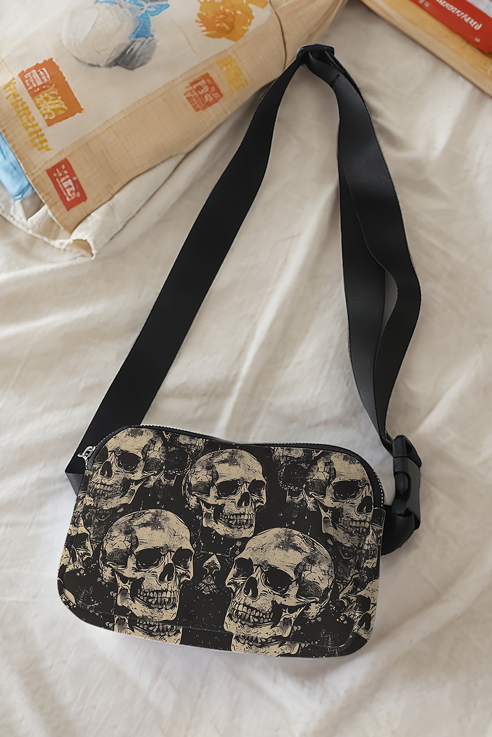 Black Grunge Skulls Mini Chest Bag Crossbody Bag