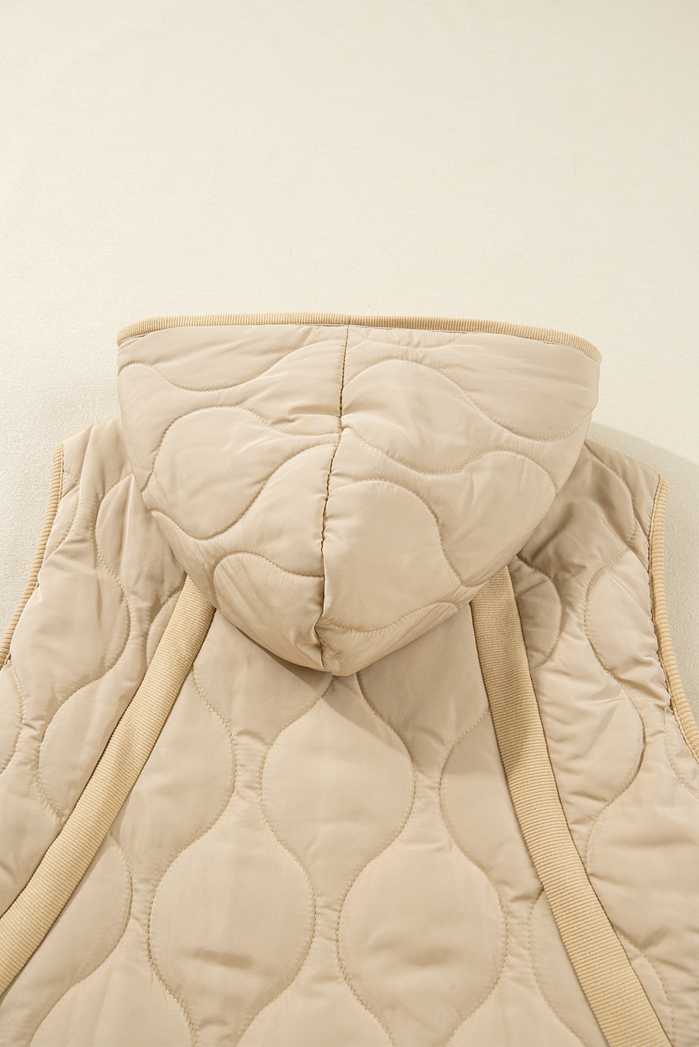 Pale Khaki Quilted Padded Casual Winter Jacket Vest with Fleece Lining