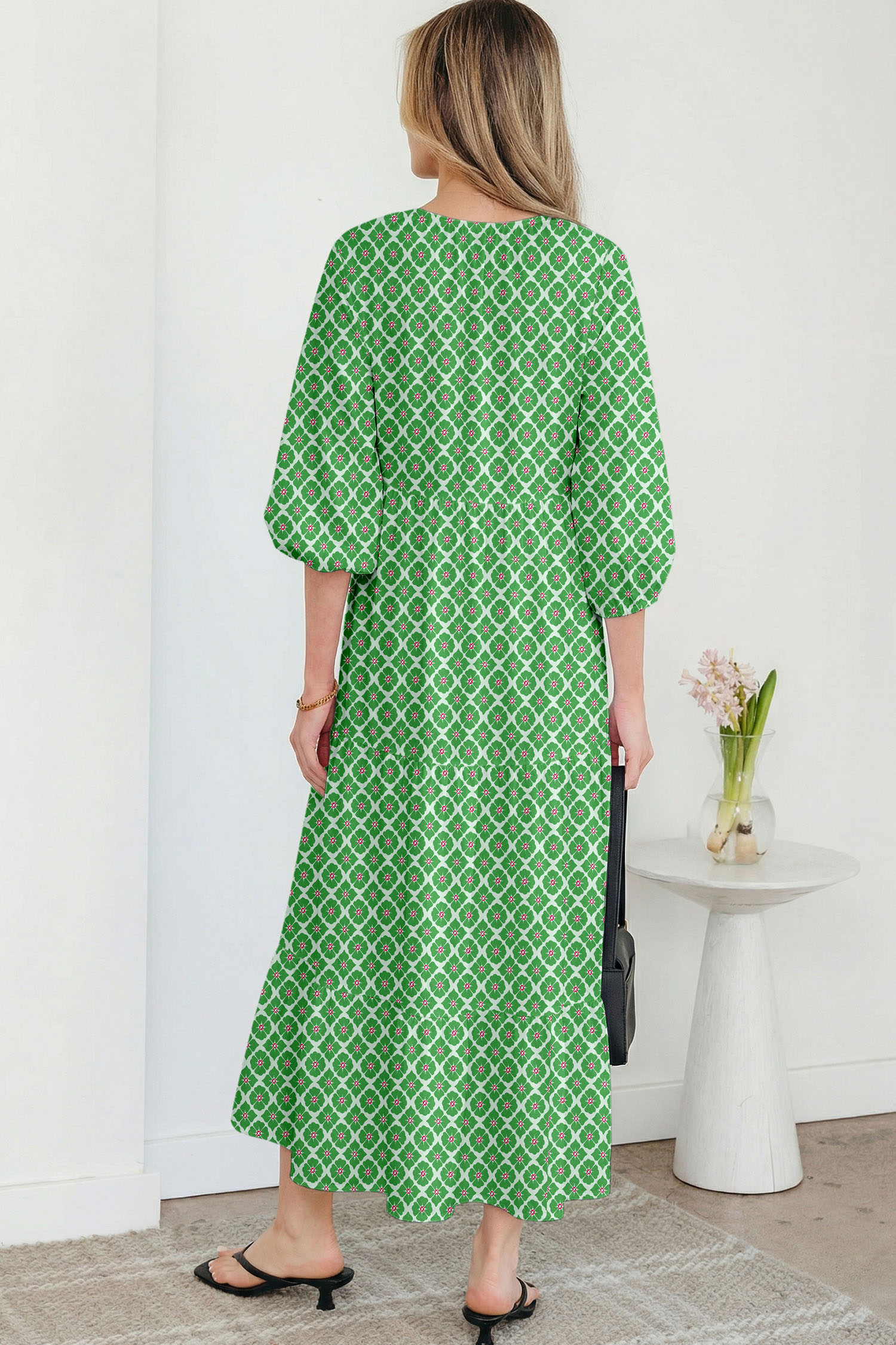 Sky Blue Boho Printed Half Sleeve Maxi Dress