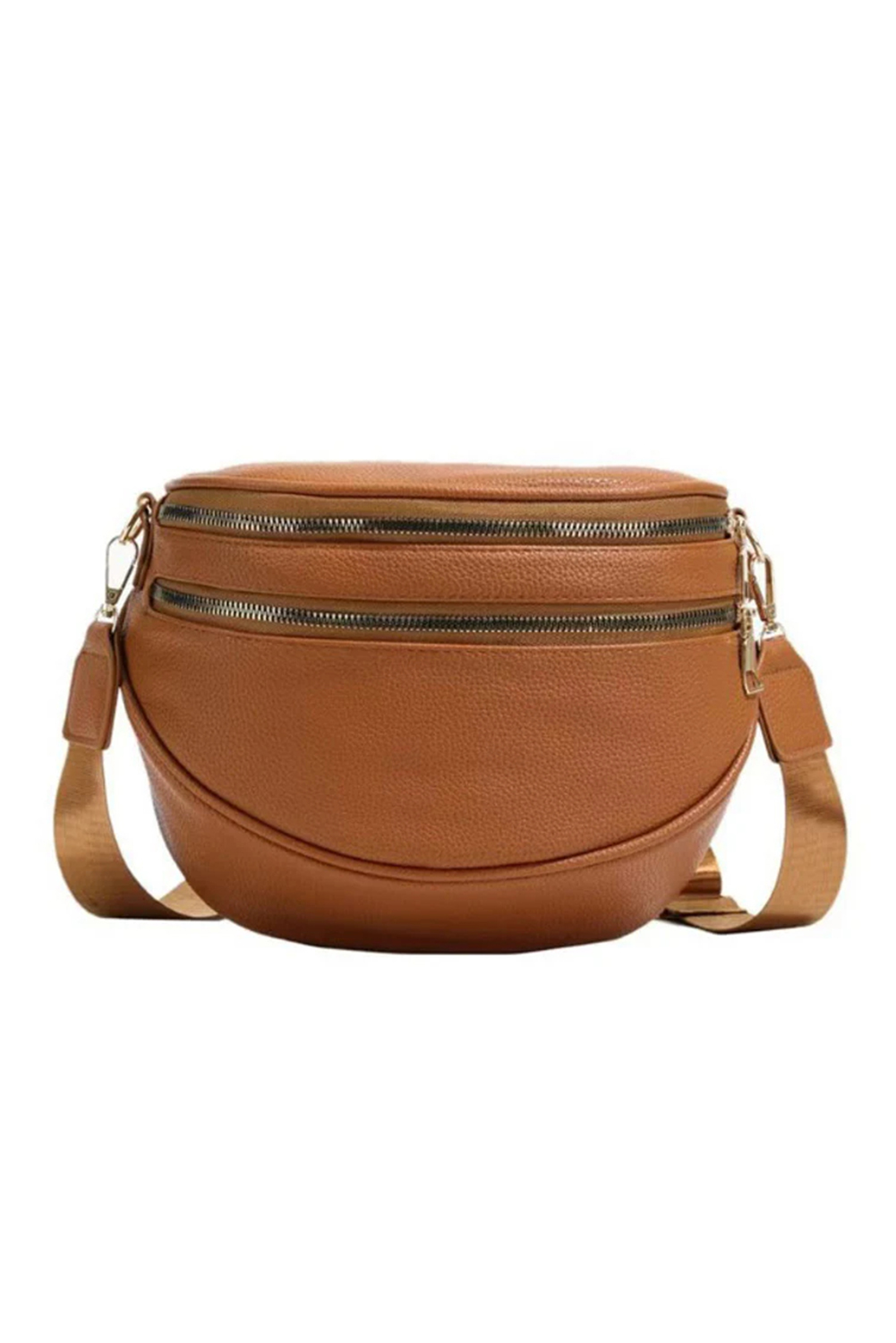 Cinnamon Double Zip Faux Leather Crossbody Bag