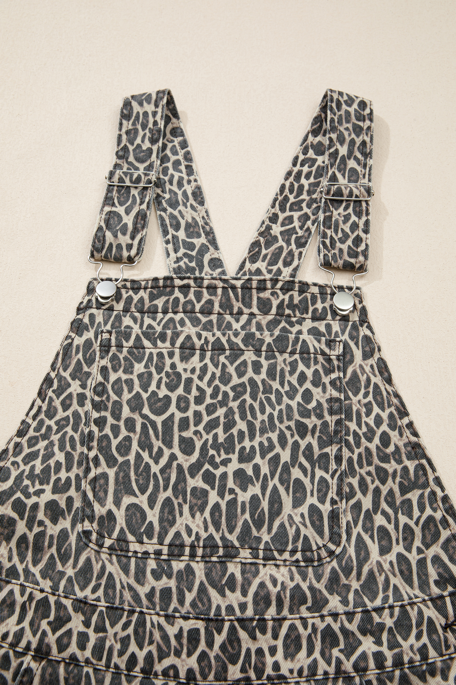 Brown  Leopard Print Straight Leg Loose Denim Overall Jumpsuit