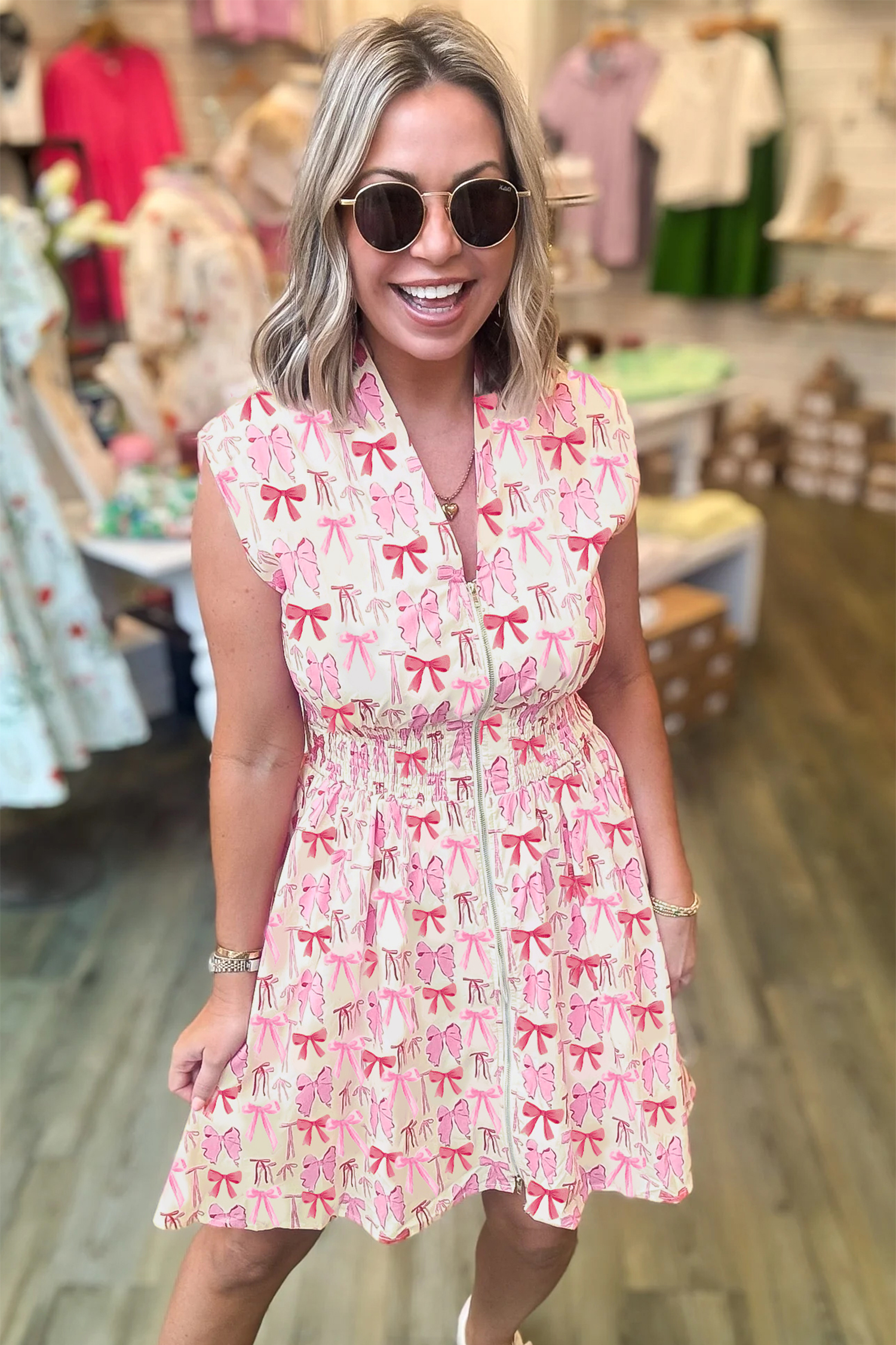 Coffee Plaid Print Full Zipper Cinched Waist Fit Flare Sleeveless Maxi Dress