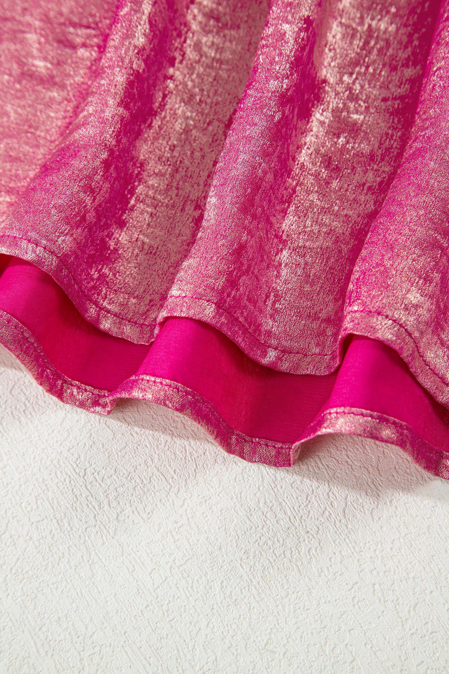 Apricot Metallic Round Neck Smocked Long Sleeve Blouse