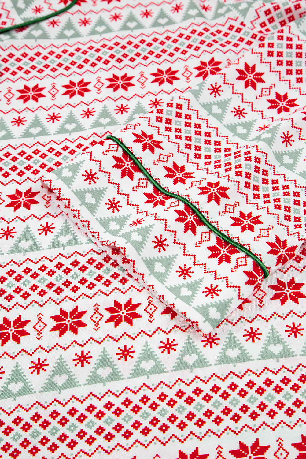 White Christmas Pattern Print Shirt Style Long 2pcs Pajama Set