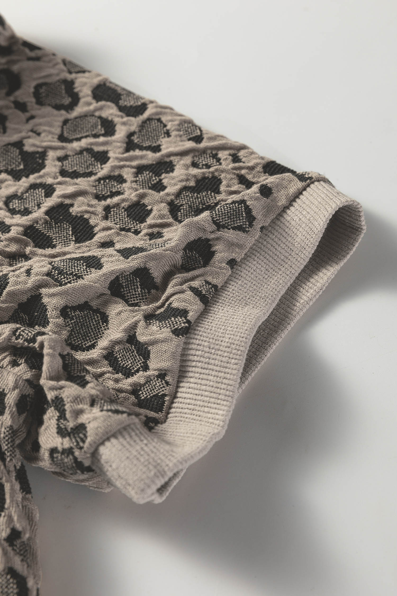 Beige Zip up Collared Leopard Cap Sleeve Top