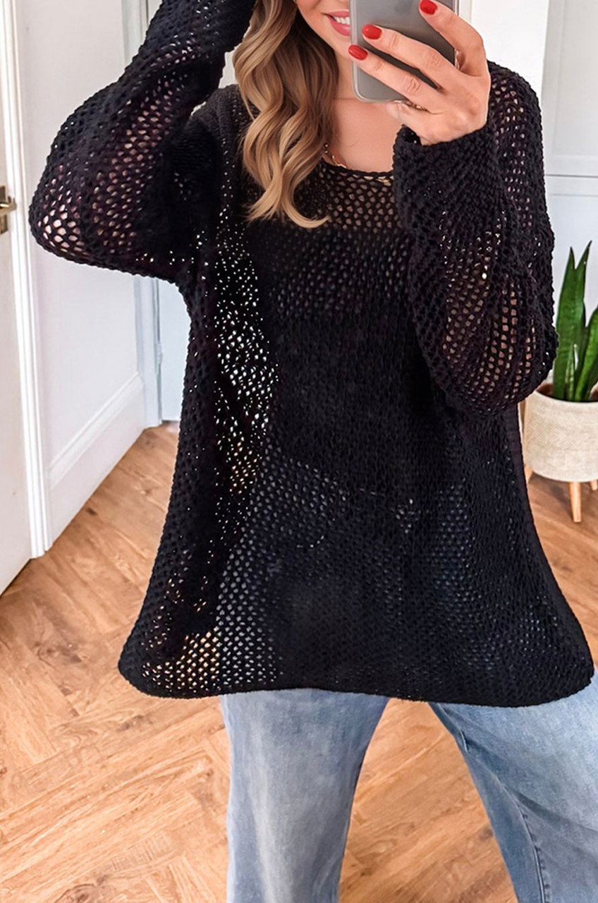Coral Crochet Hollow-out Jumper Top Sweater