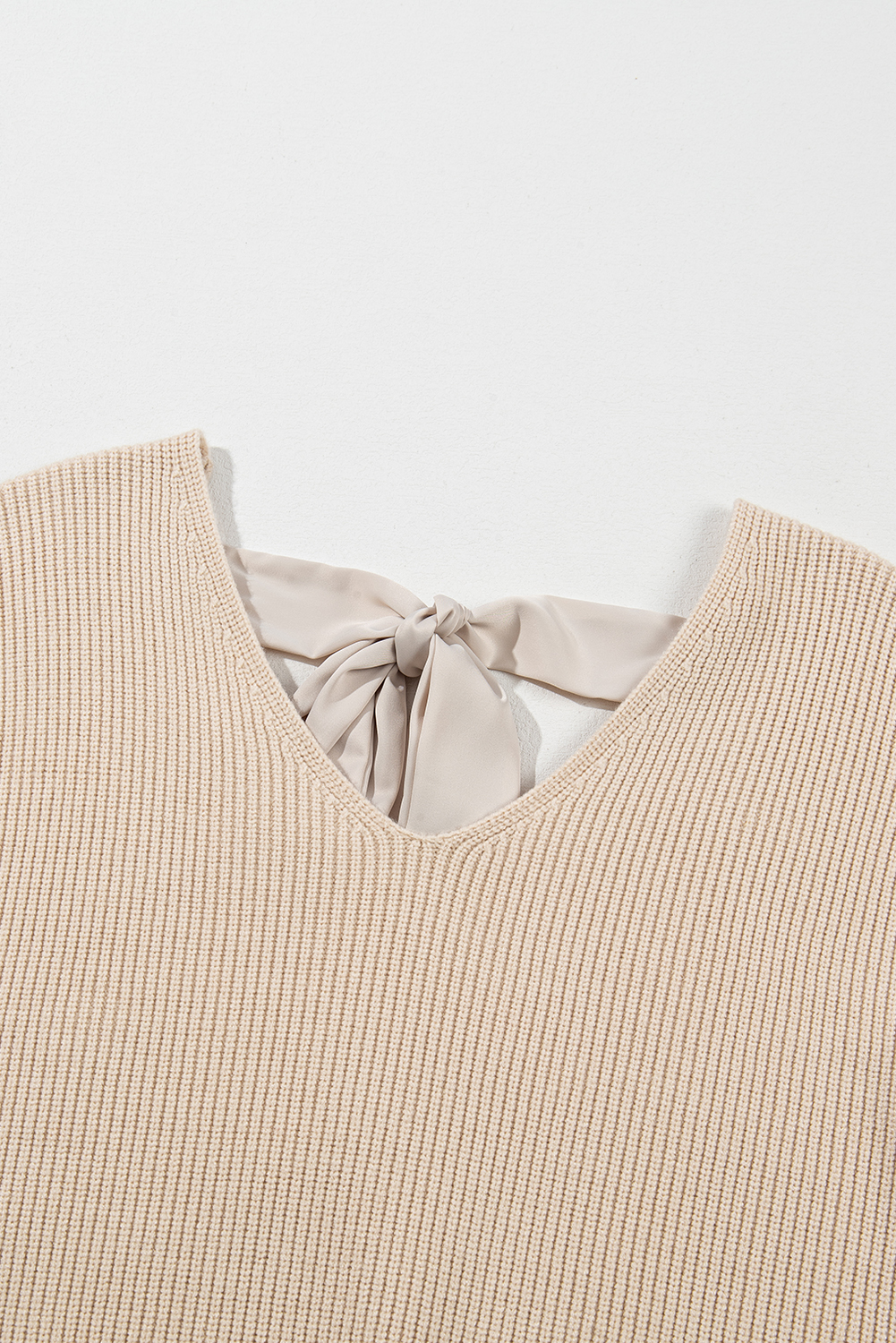 Racing Red Lantern Sleeve V Neck Knot Back Sweater