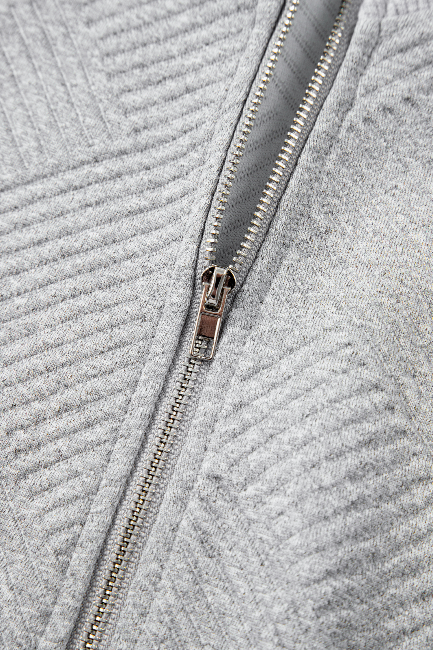 Medium Grey Trendy Textured Half Zip Loose Sweatshirt