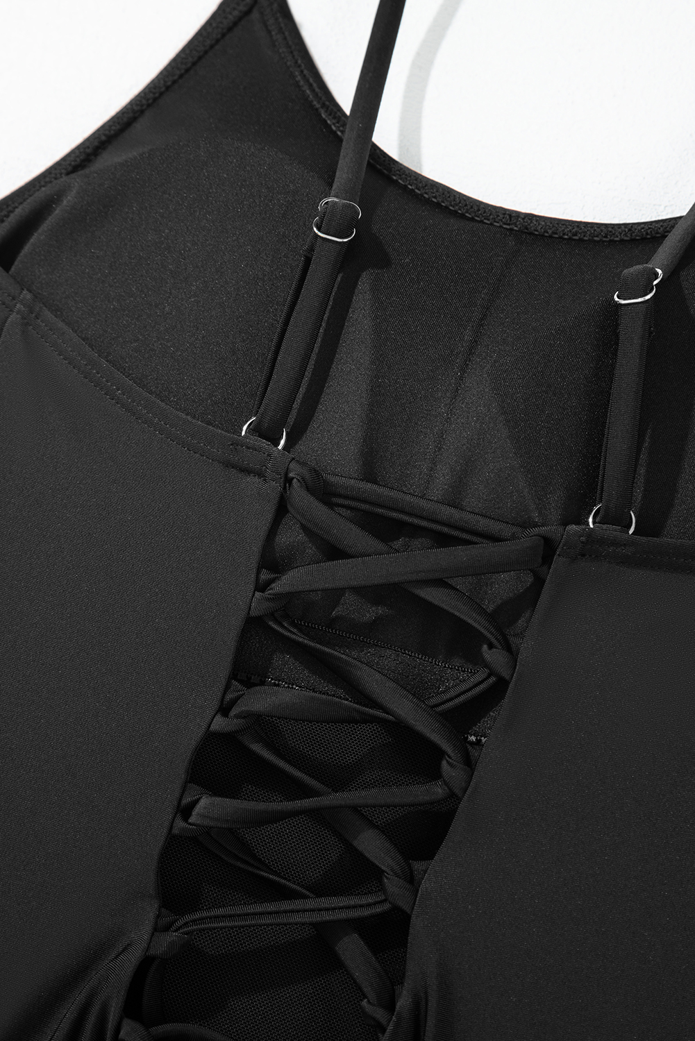 Dearlove Black Thin Strap Strappy Lace-up Open Back One Piece Swimsuit