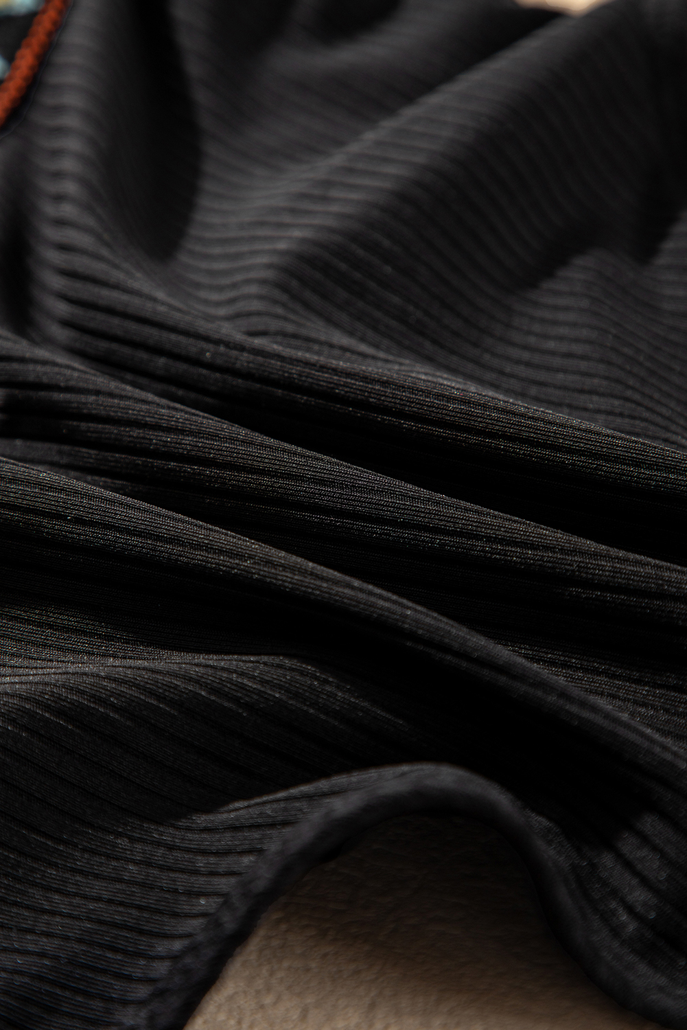 Sky Blue Ribbed Knit Tribal Contrast Detail 2pcs High Waist Swimsuit