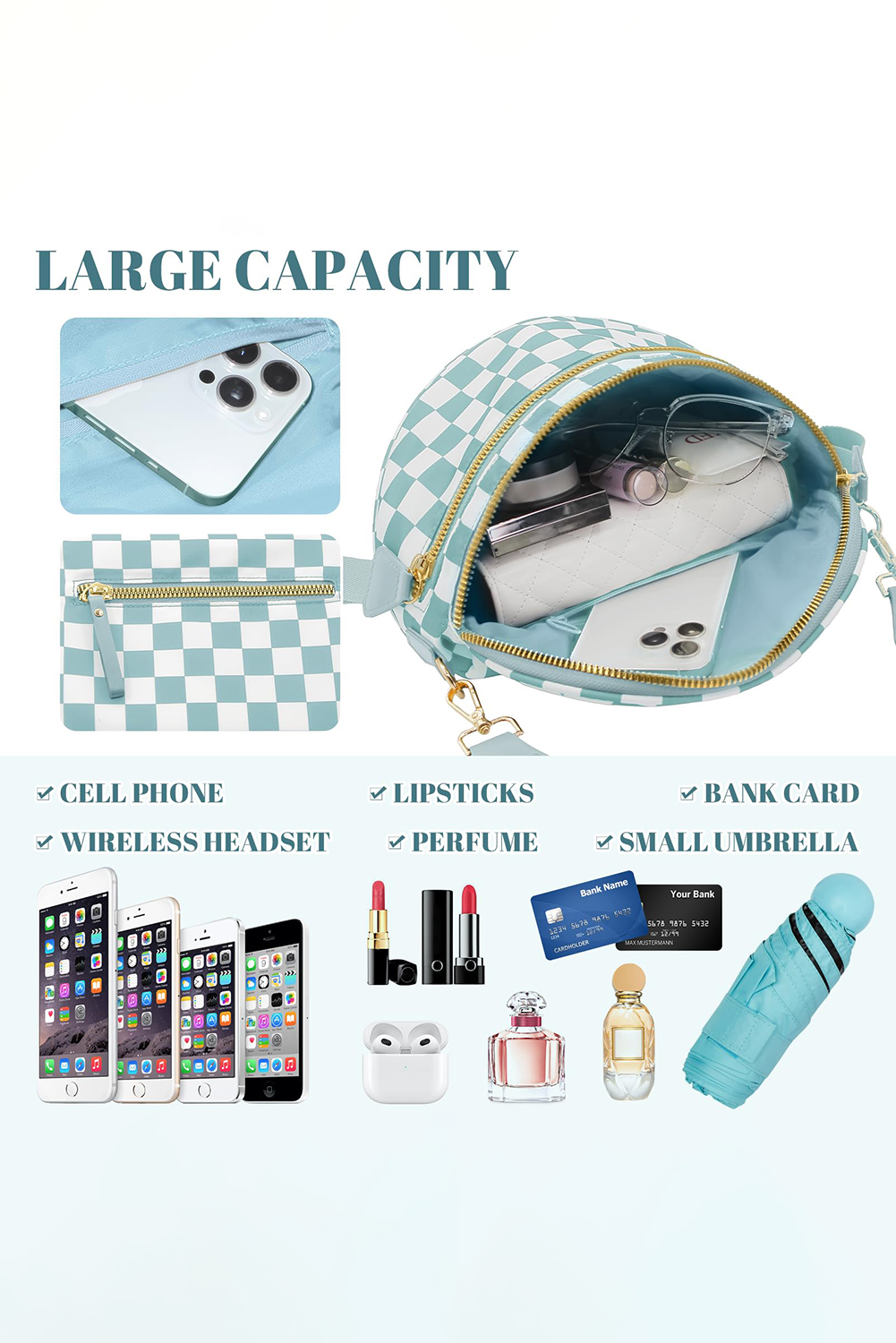 Jungle Green Double Zip Crescent Shape Adjustable Sling Bag