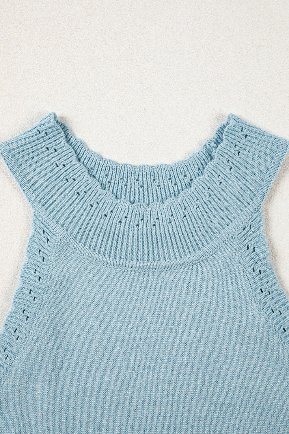 Sky Blue White Cut-out Scalloped Hem Skinny Tank Top