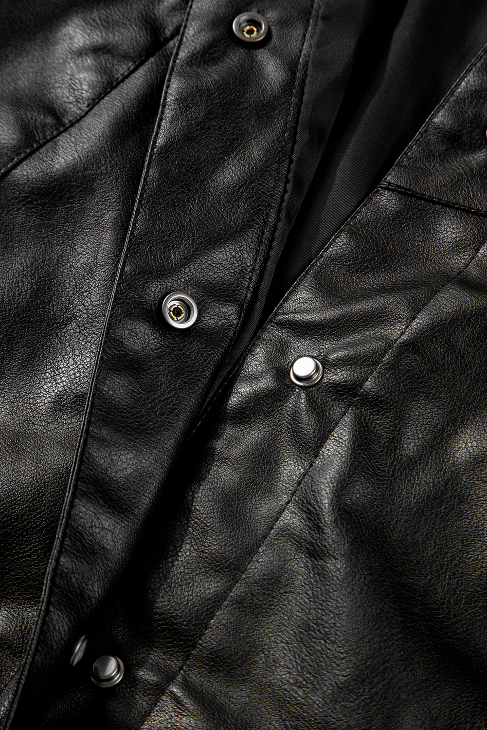 Black Faux Leather Buttoned Front Boxy Jacket