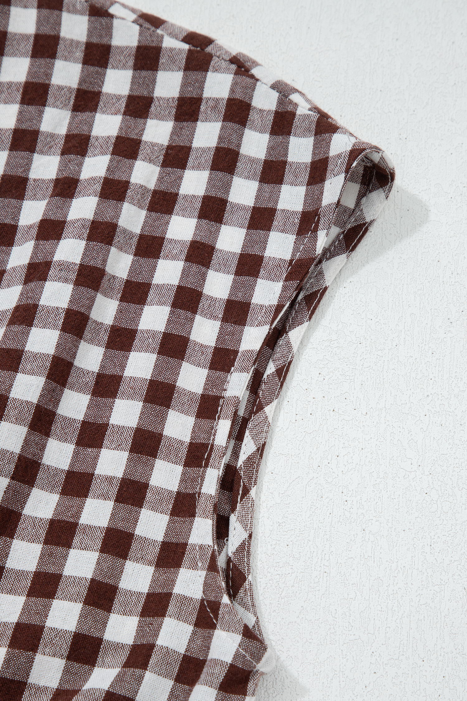 Coffee Plaid Print Full Zipper Cinched Waist Fit Flare Sleeveless Maxi Dress