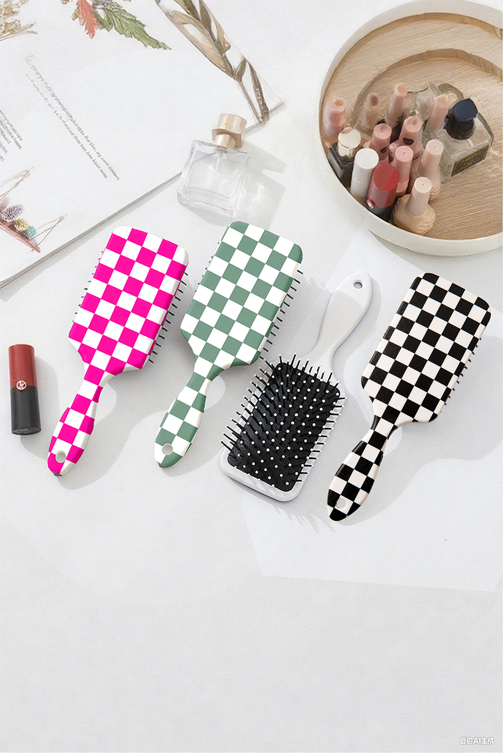 Black 1pc Checkered Pattern Air Cushion Comb with Customized Color Options