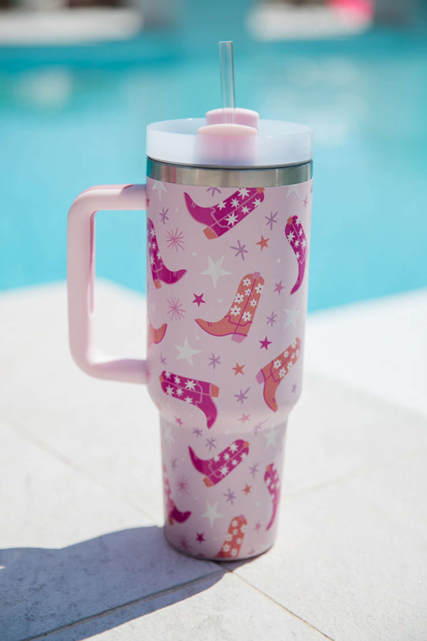 Sachet Pink Western Boot Tumbler with Straw 40oz