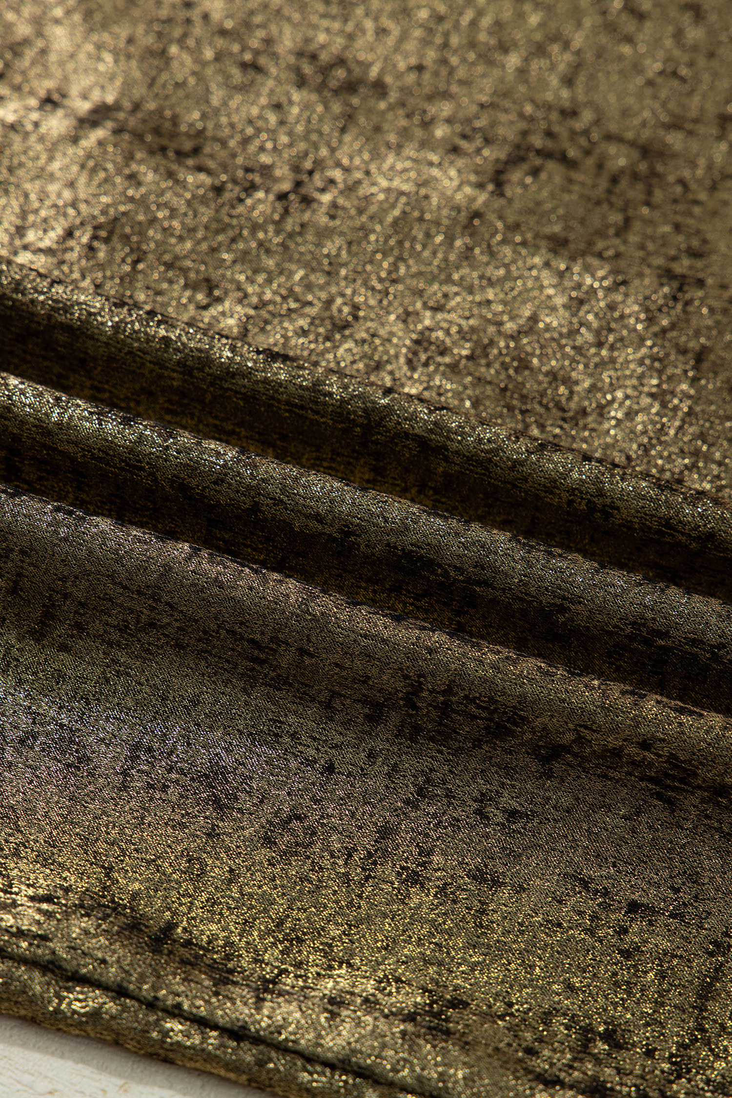 Apricot Metallic Round Neck Smocked Long Sleeve Blouse