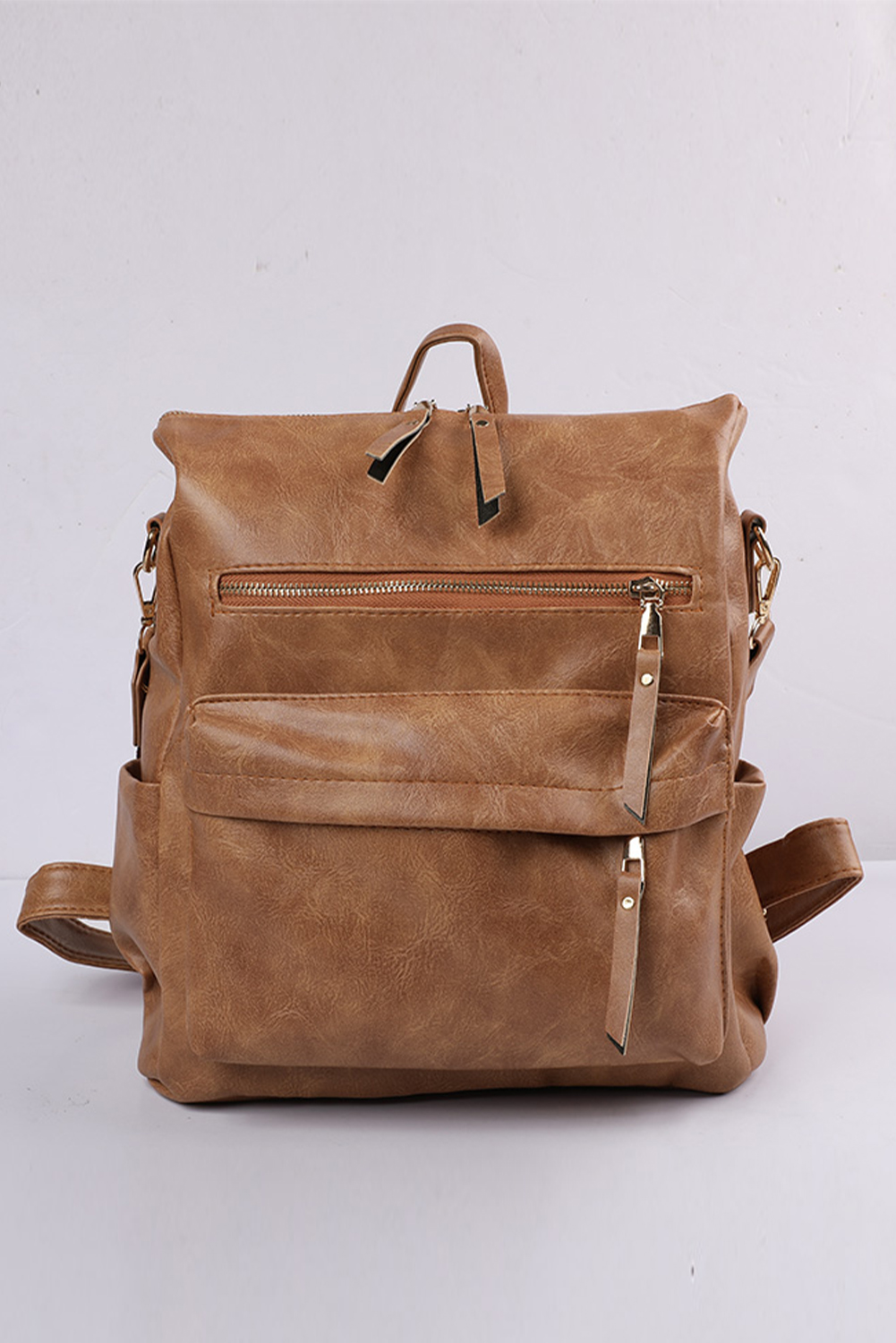 Color black Geometric Crochet Strap PU Leather Large Backpack