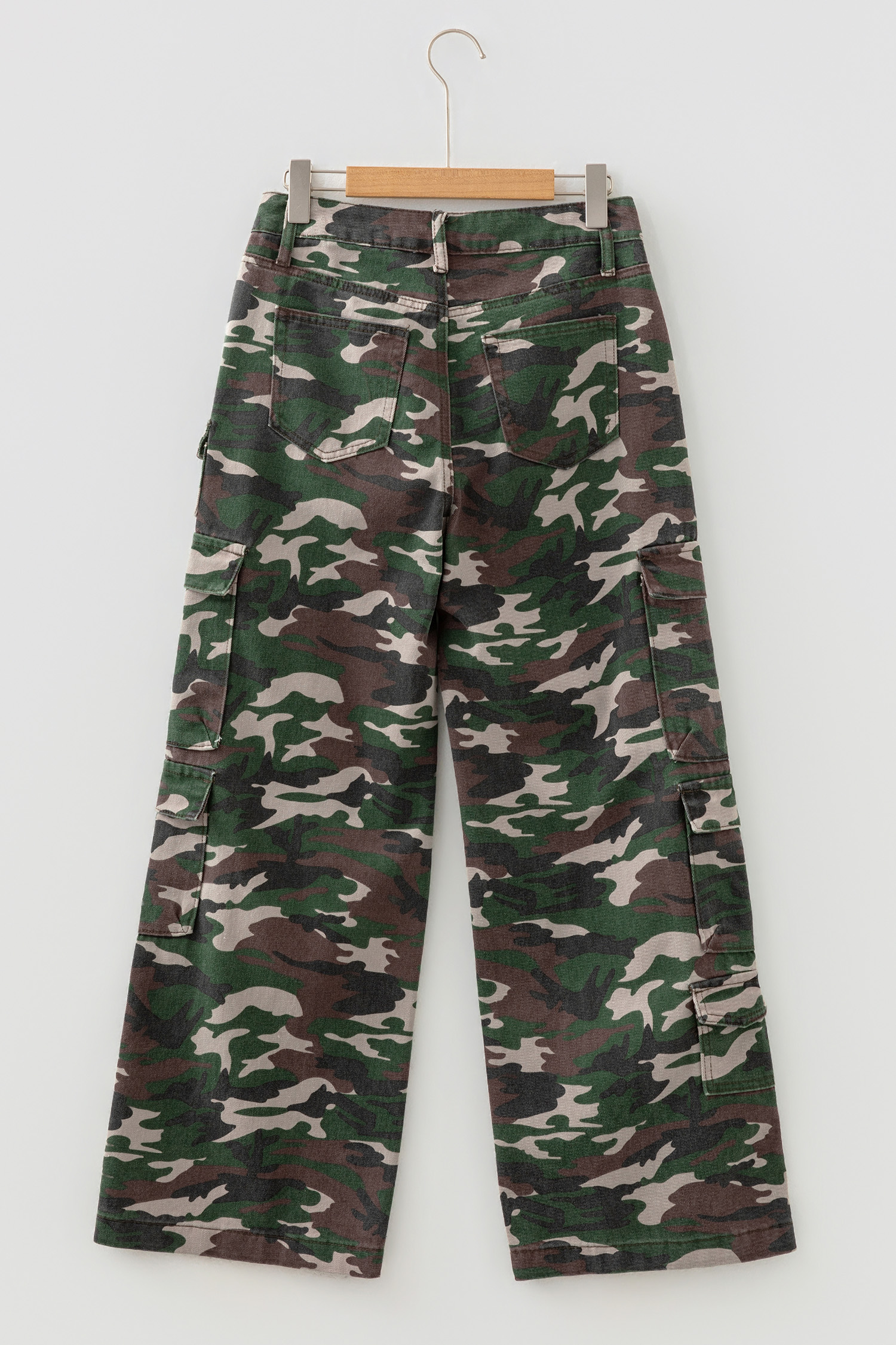 Green Camo Denim Cargo Wide Leg Pants