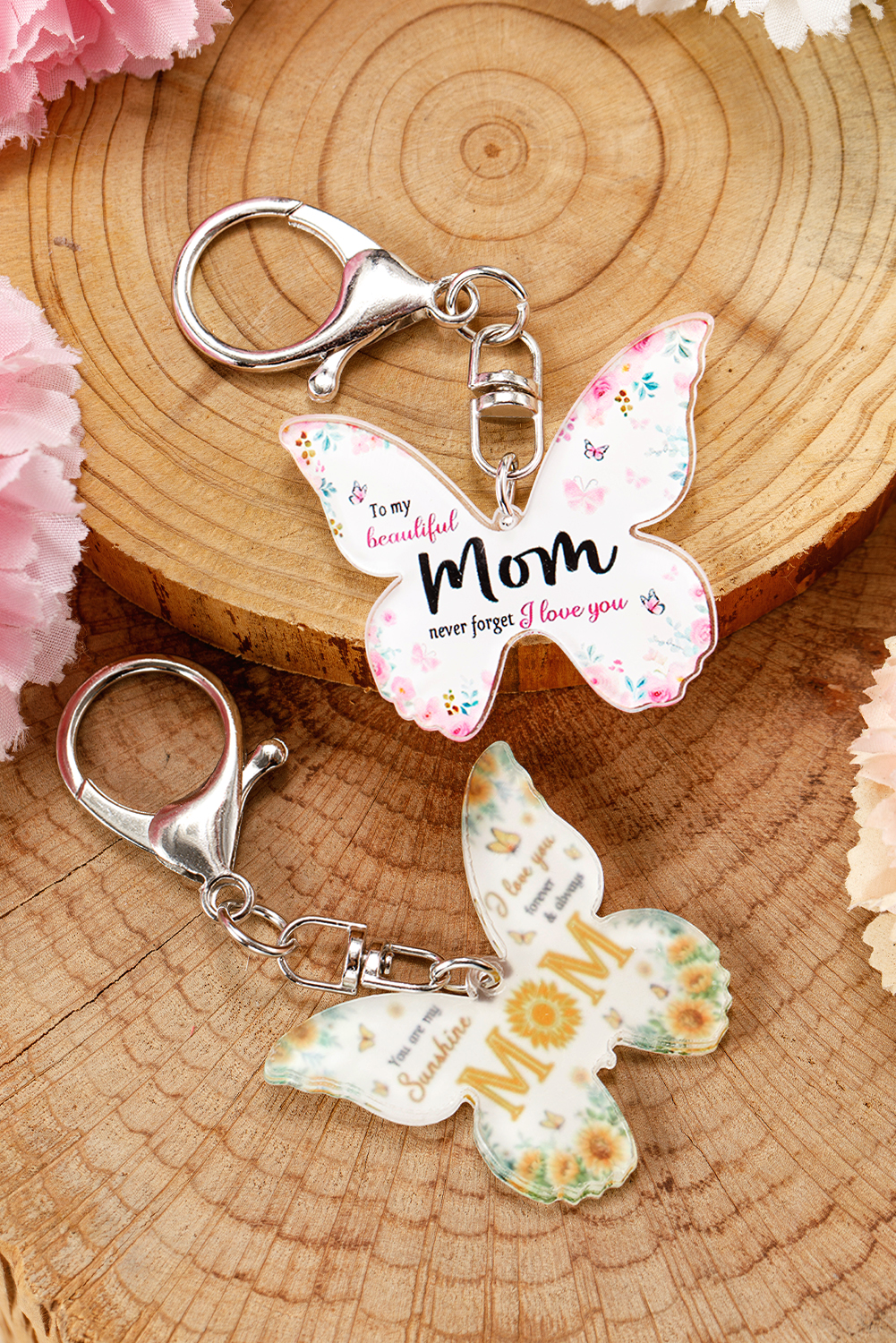 Yellow MOM Butterfly Shape Acrylic Keychain