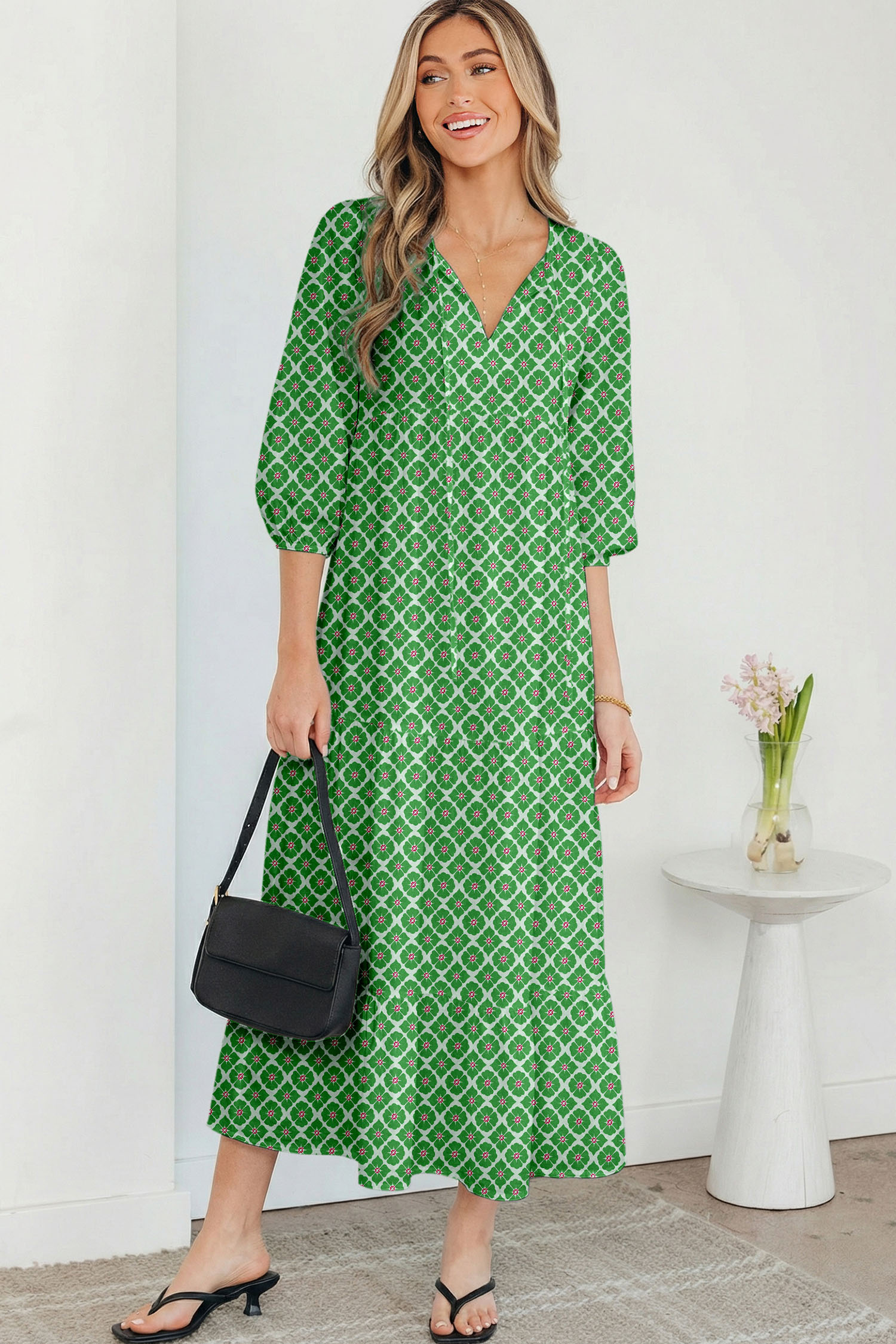 Sky Blue Boho Printed Half Sleeve Maxi Dress