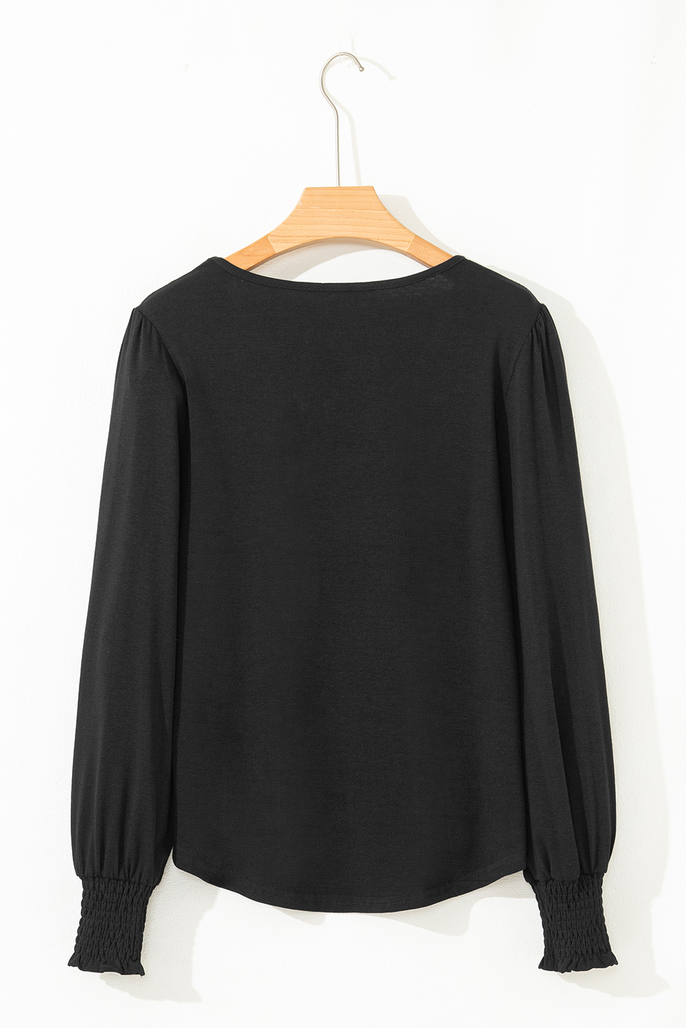 Beige Shirred Shoulder Frilled Cuffs Long Sleeve Top