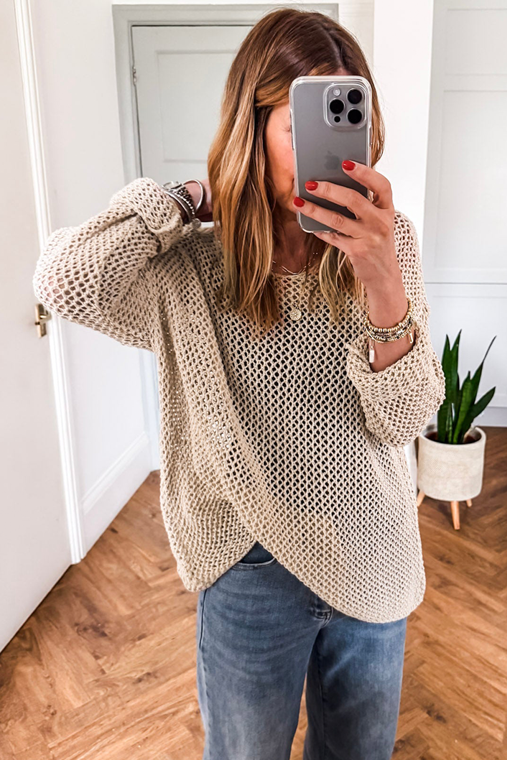 Coral Crochet Hollow-out Jumper Top Sweater
