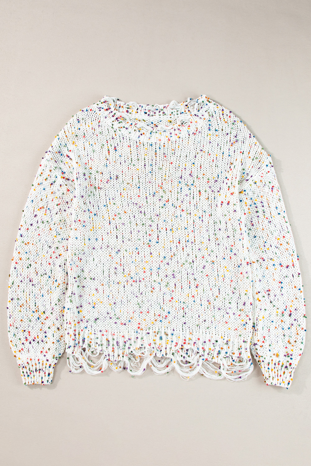 White Confetti Rib Knit Long Sleeve Cardigan