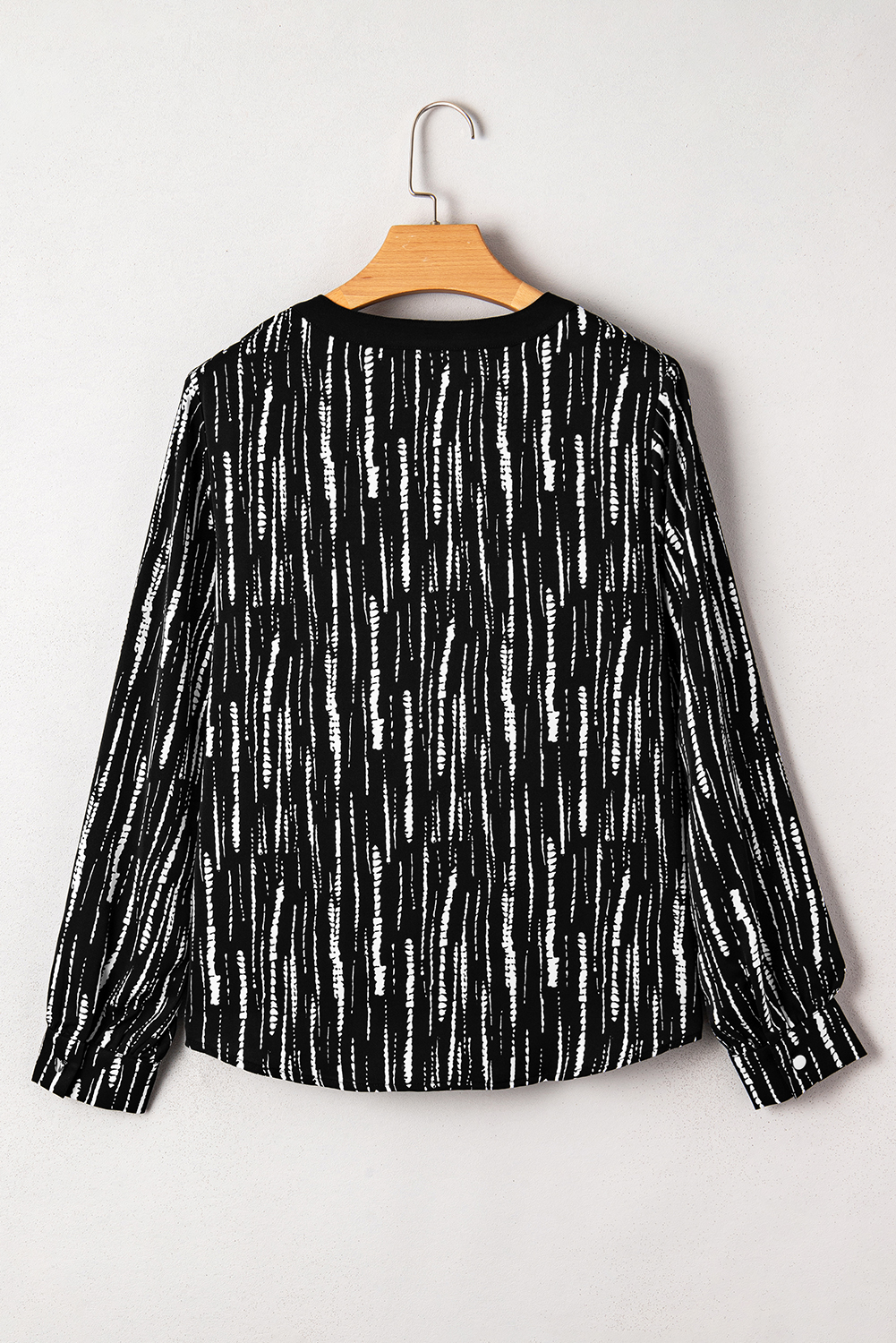 White Abstract Printed V Neck Fall Blouse