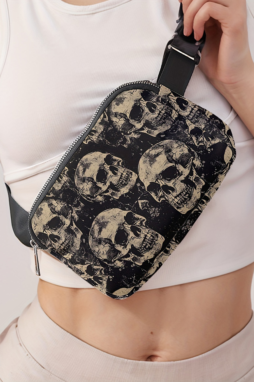 Black Grunge Skulls Mini Chest Bag Crossbody Bag