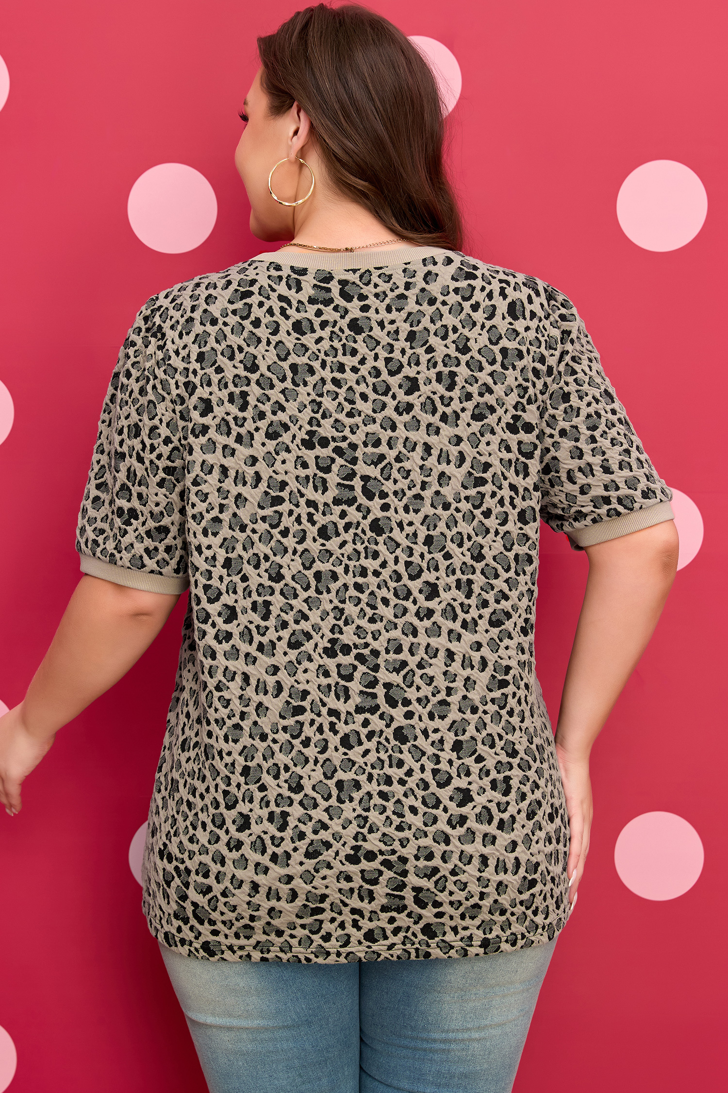 Beige Zip up Collared Leopard Cap Sleeve Top