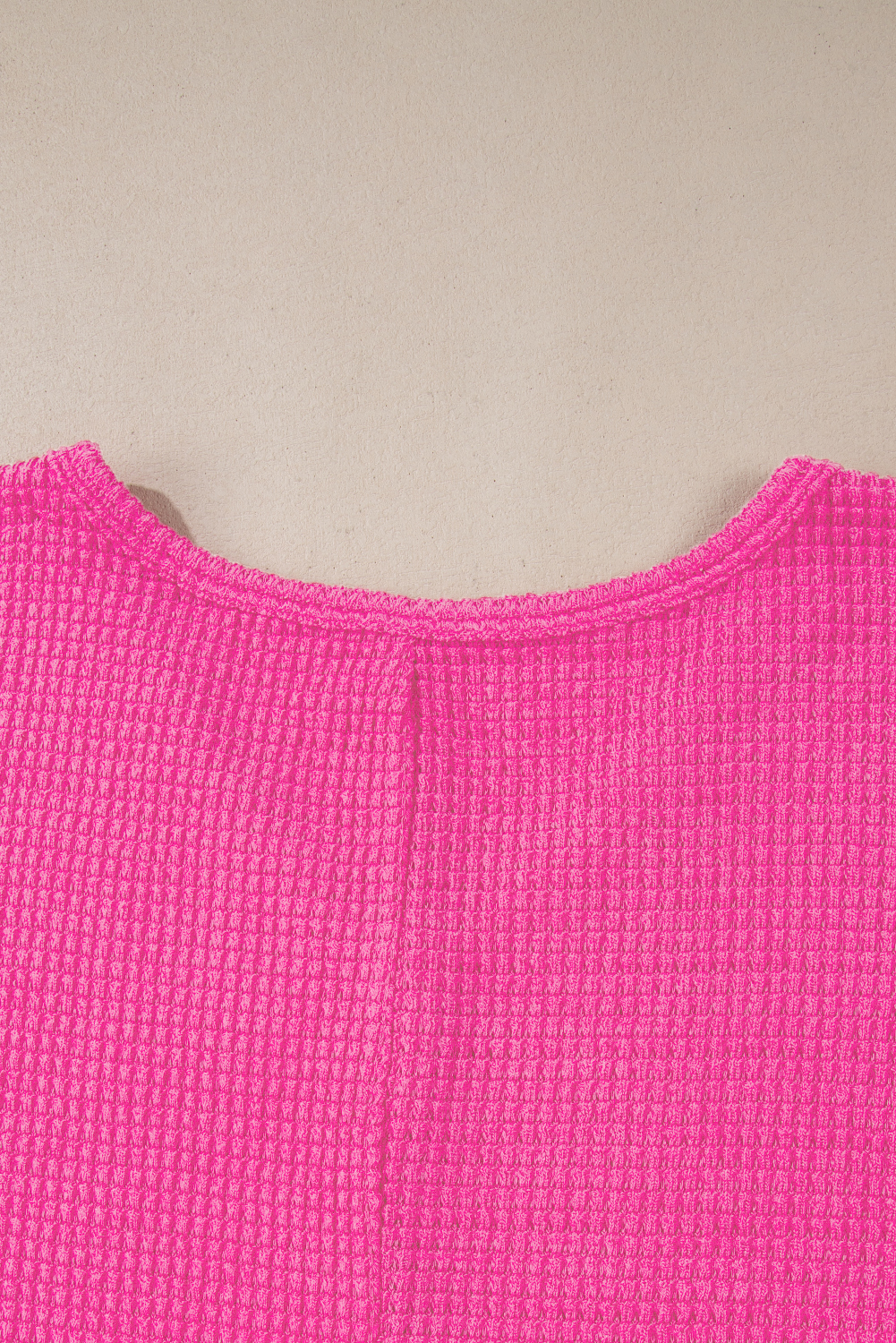 White Waffle Knit Side Slits Loose Fit V Neck Top