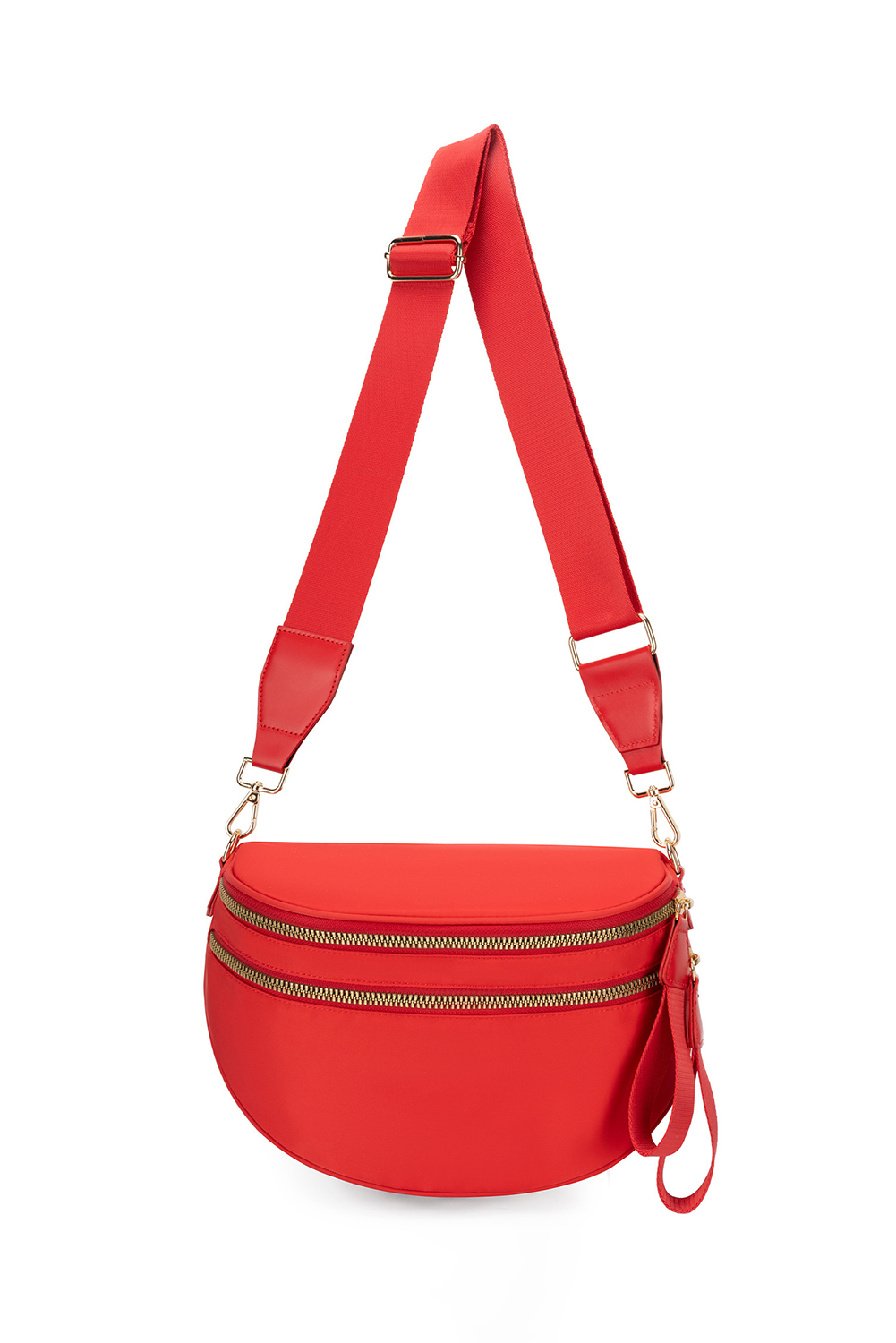 Jungle Green Double Zip Crescent Shape Adjustable Sling Bag