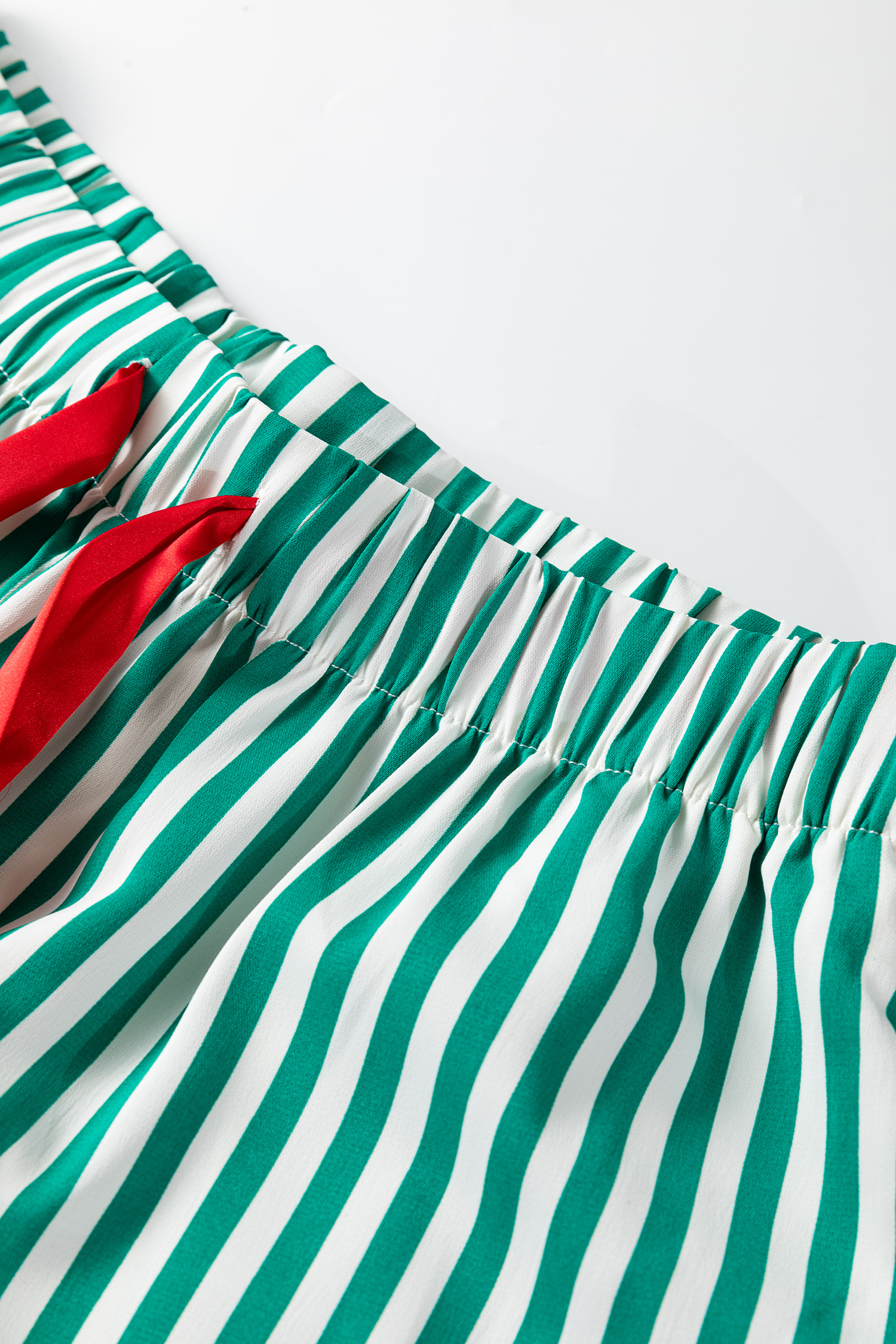 Red Stripe Contrast Velvet Trim Bow Knot Waist 2pcs Pajama Set