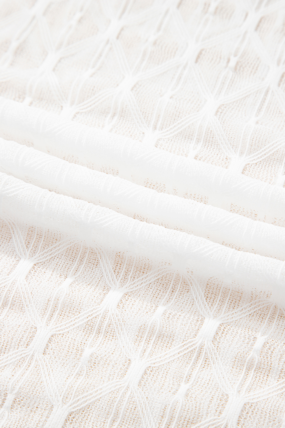 Coffee Sheer Mesh Patterned Lettuce Trim Slim Long Sleeve Top