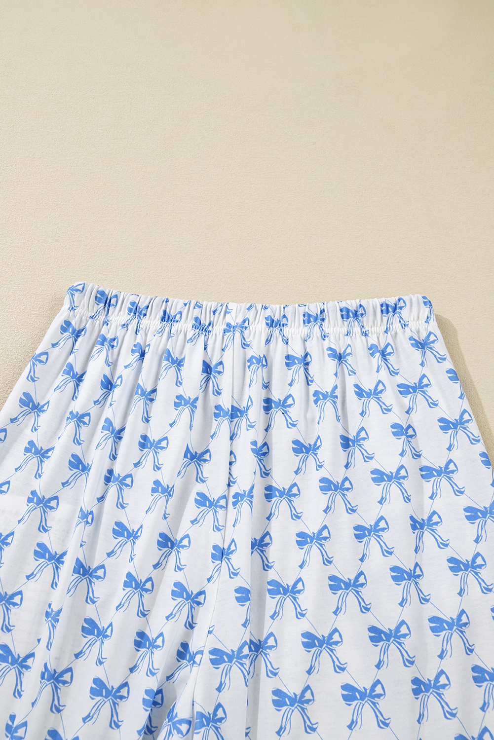 Sky Blue Bow Print Long Sleeve Shirt and Pants Soft Pajama Set