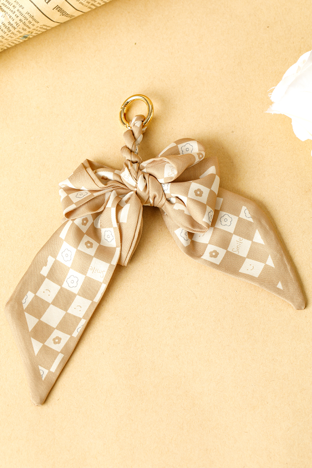 Smoke Gray Checkered Flower Bow Knot Keychain