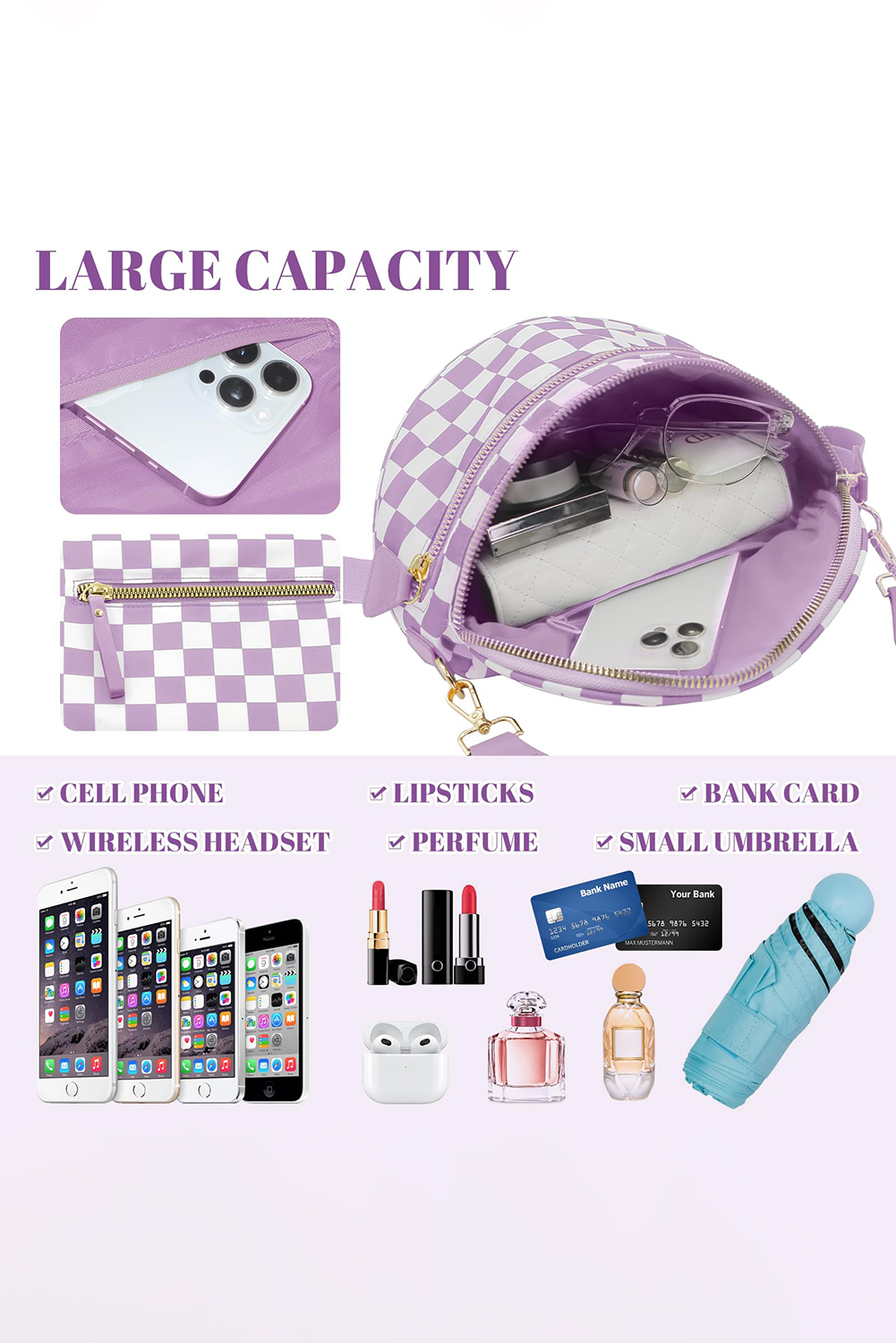 Jungle Green Double Zip Crescent Shape Adjustable Sling Bag