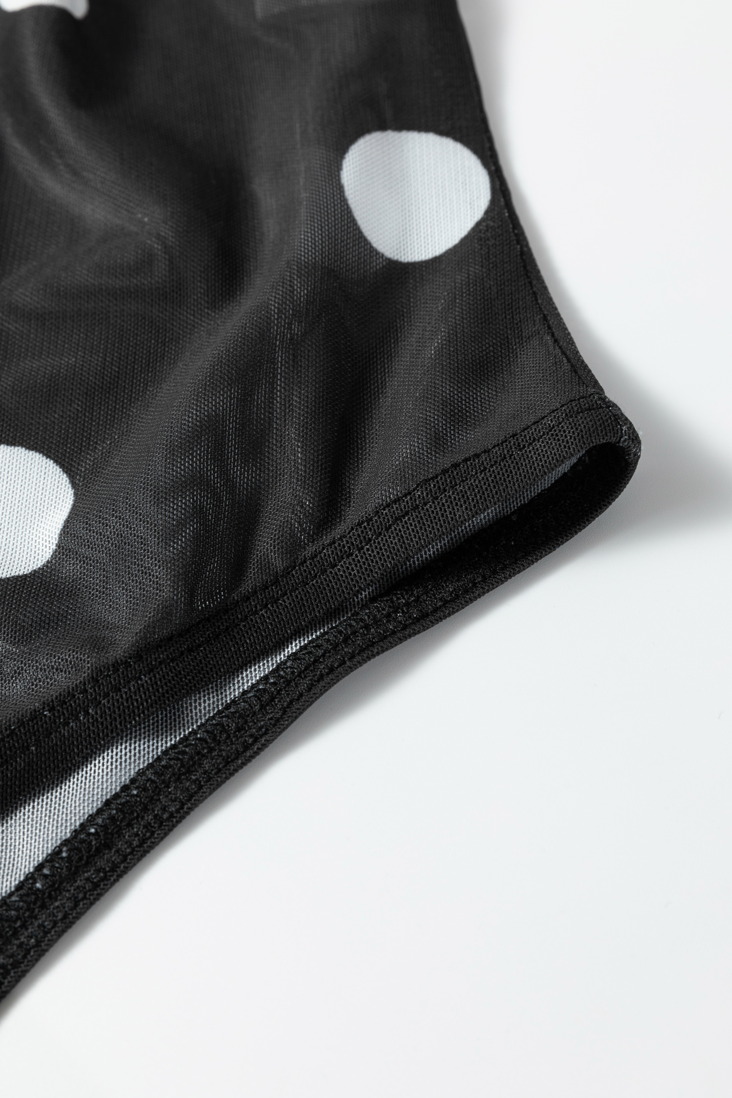 Brown Vintage Polka Dot Print Mesh Long Sleeve Bodysuit