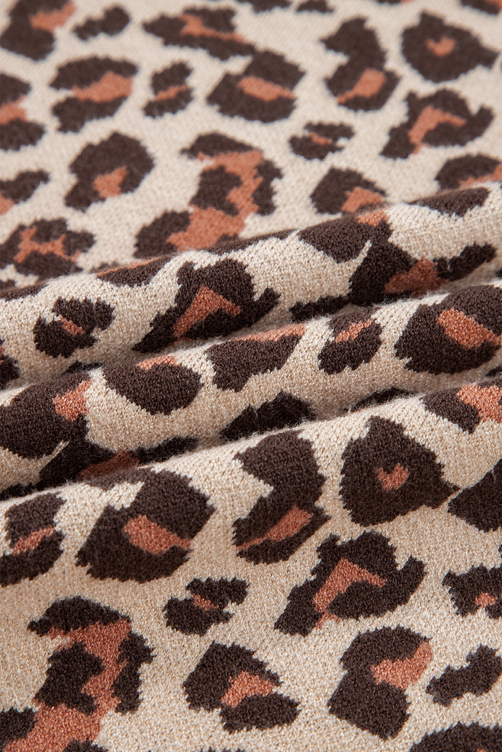 Khaki Leopard Print High Neck Shift Mini Sweater Dress