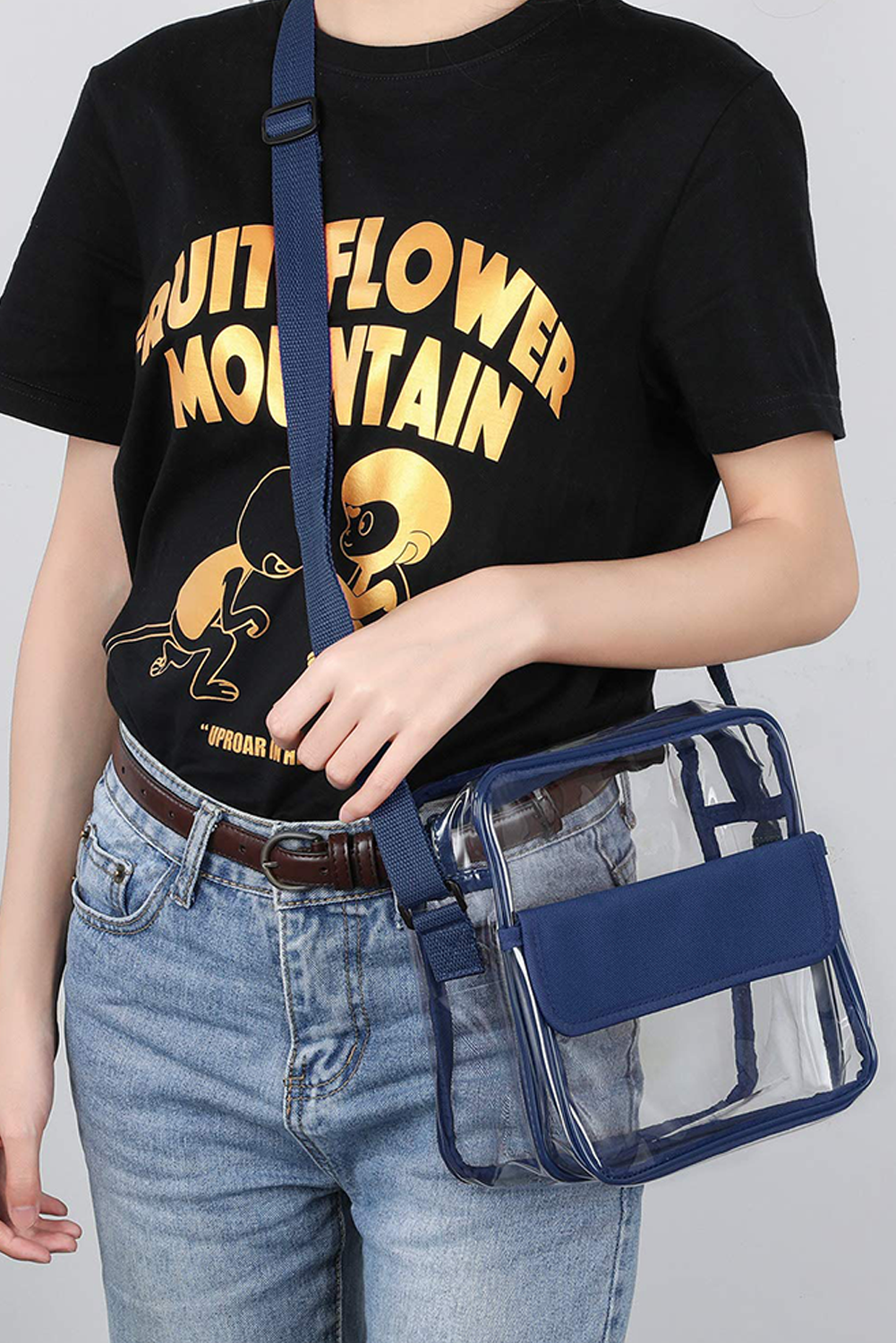 Dark Blue PVC Patchwork Adjustable Strap Square Crossbody Bag