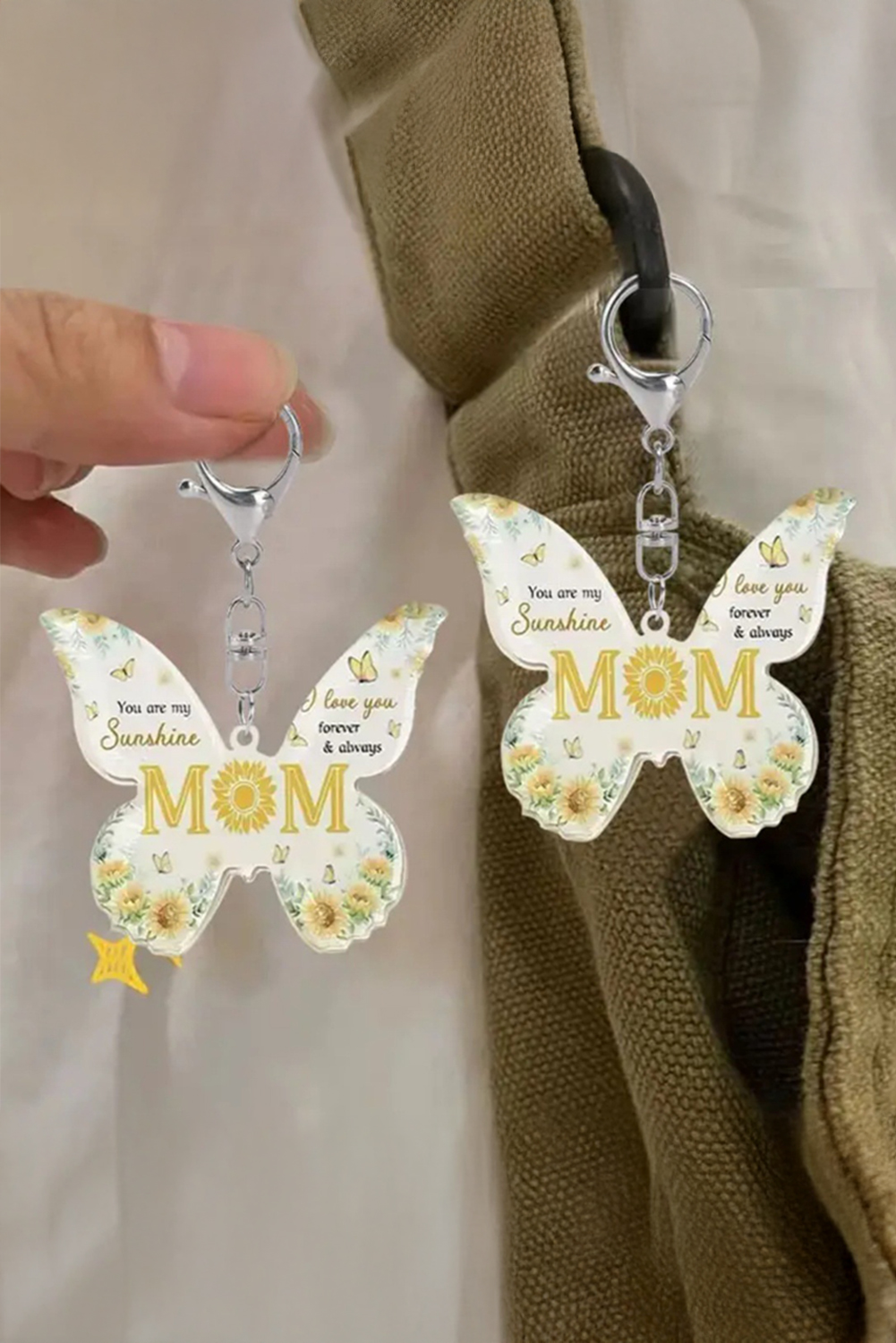Yellow MOM Butterfly Shape Acrylic Keychain