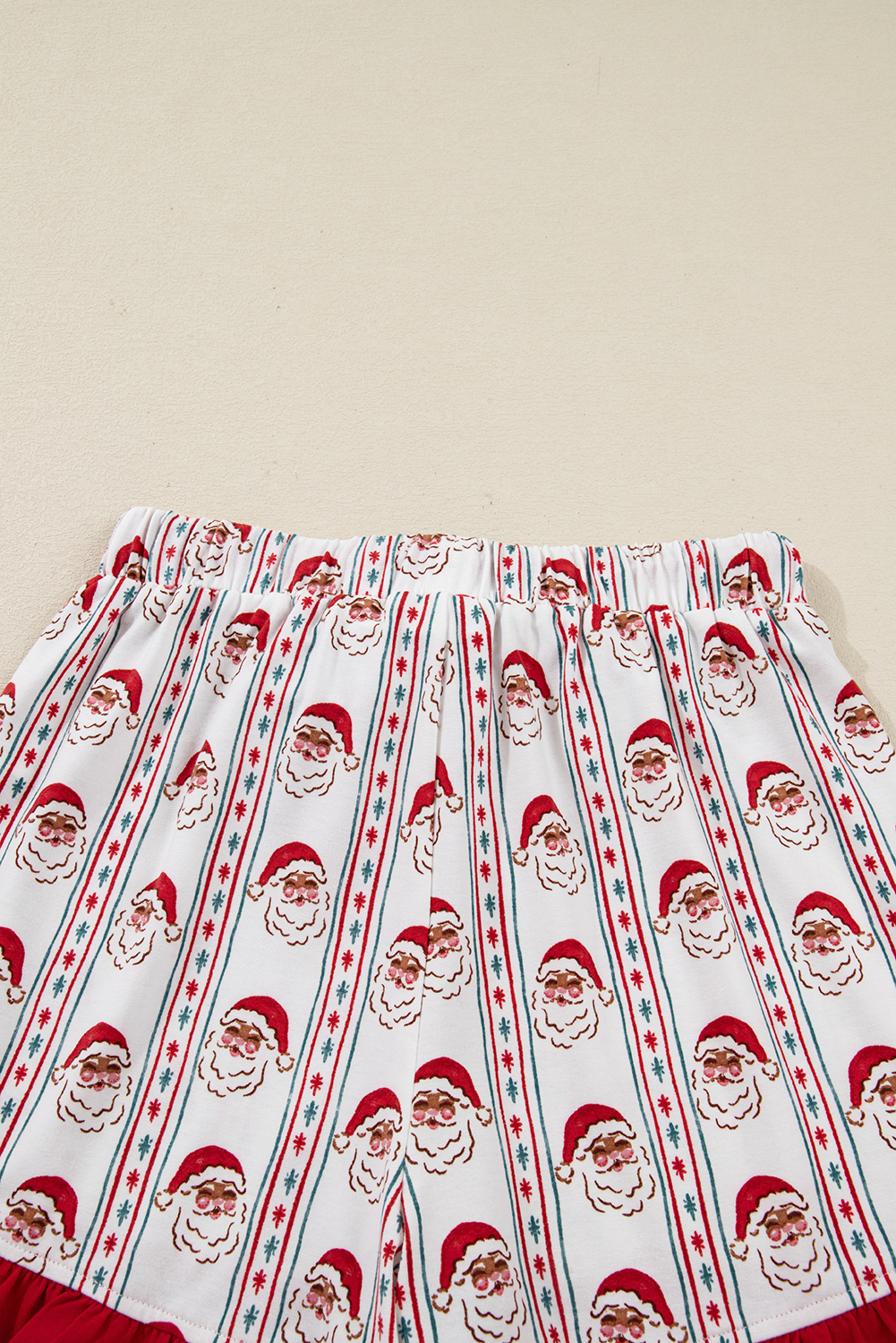 White Santa & Stripes Ruffle PJ Set