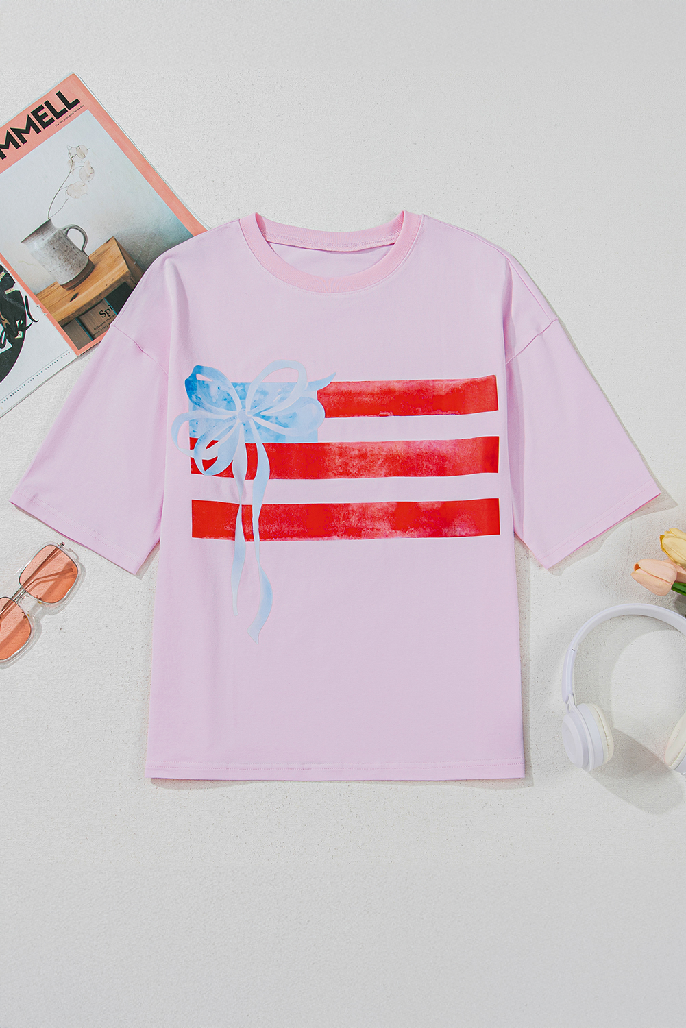 Myosotis Flag Bow Graphic Crewneck Tee