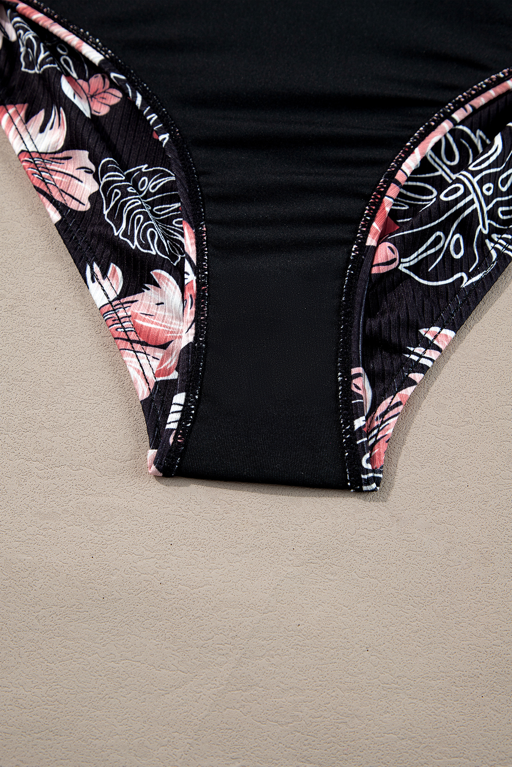Black Ribbed Knit High Waist 2pcs Bikini Swimsuit