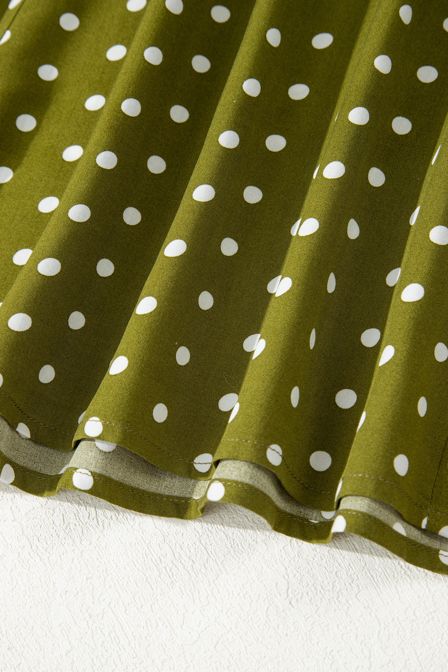 Green Polka Dot Print Lacy Neckline Smocked High Waist Maxi Dress