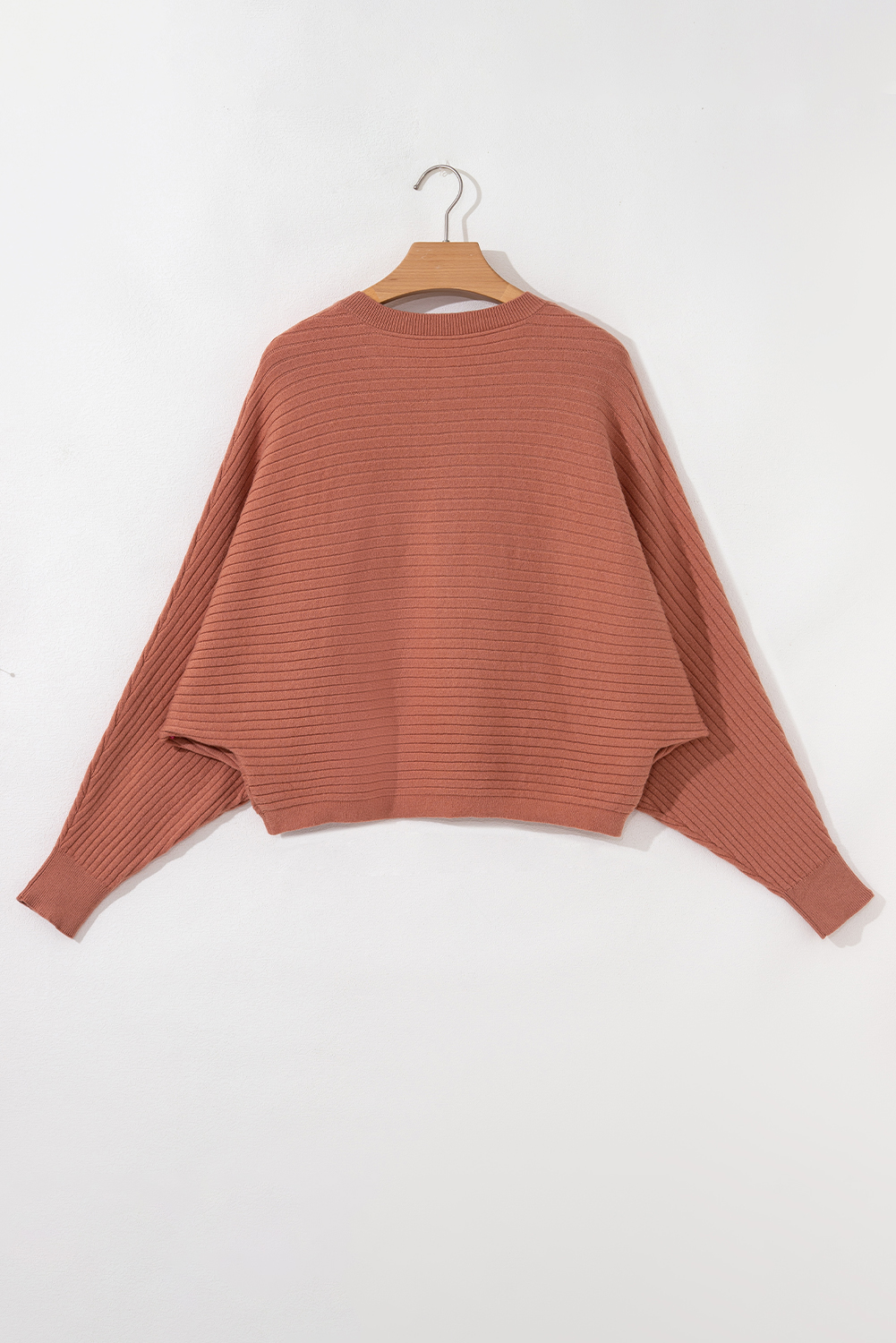 Apricot Pink Wide Rib Knit Button Front Dolman Sleeve Sweater Cardigan