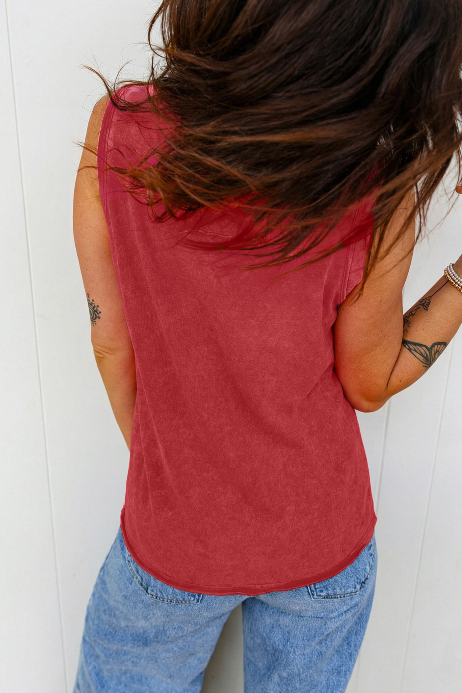 Red Dahlia Mineral Wash V Neck Tank Top